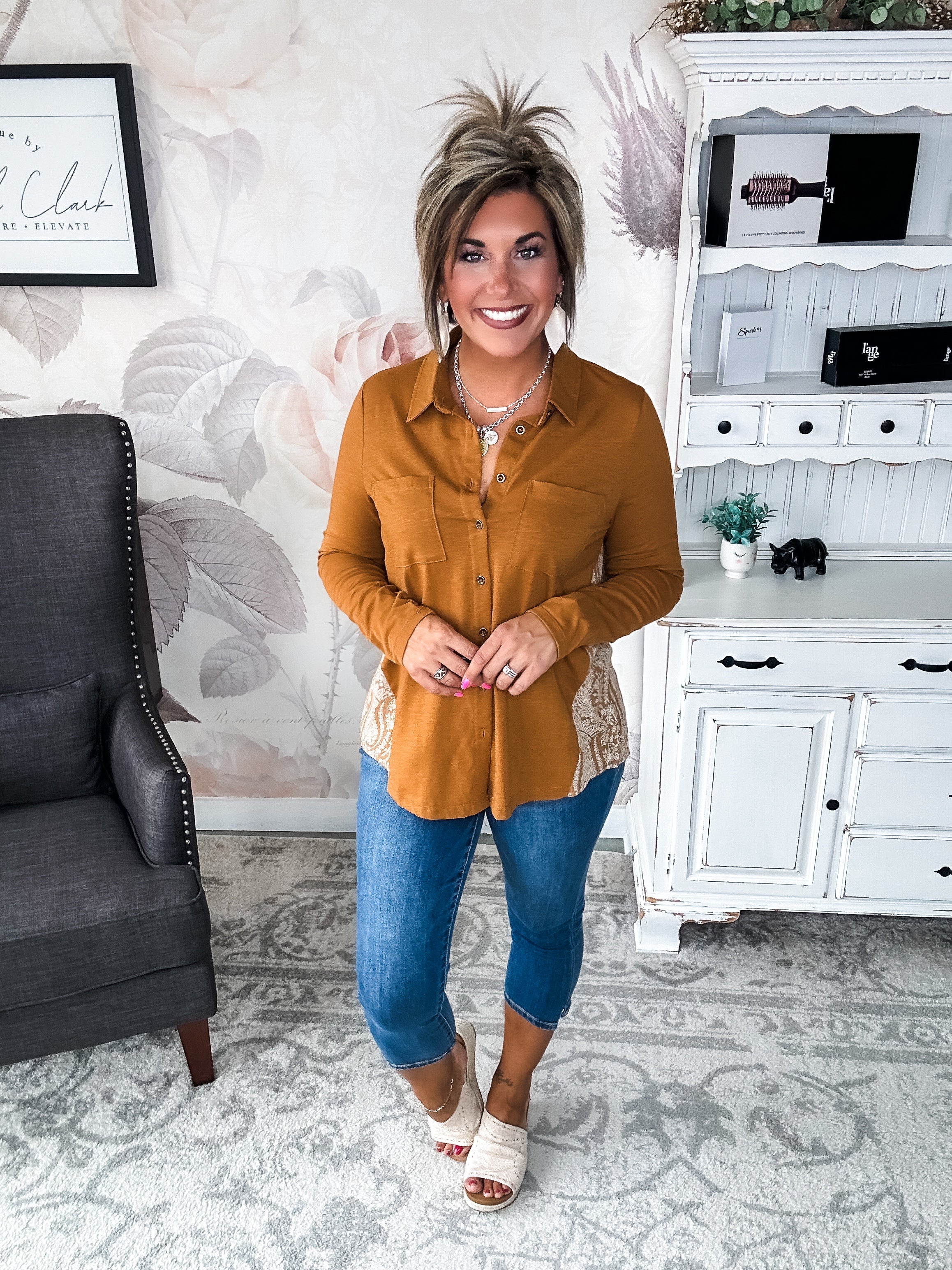 Think About It Button Down - Cognac