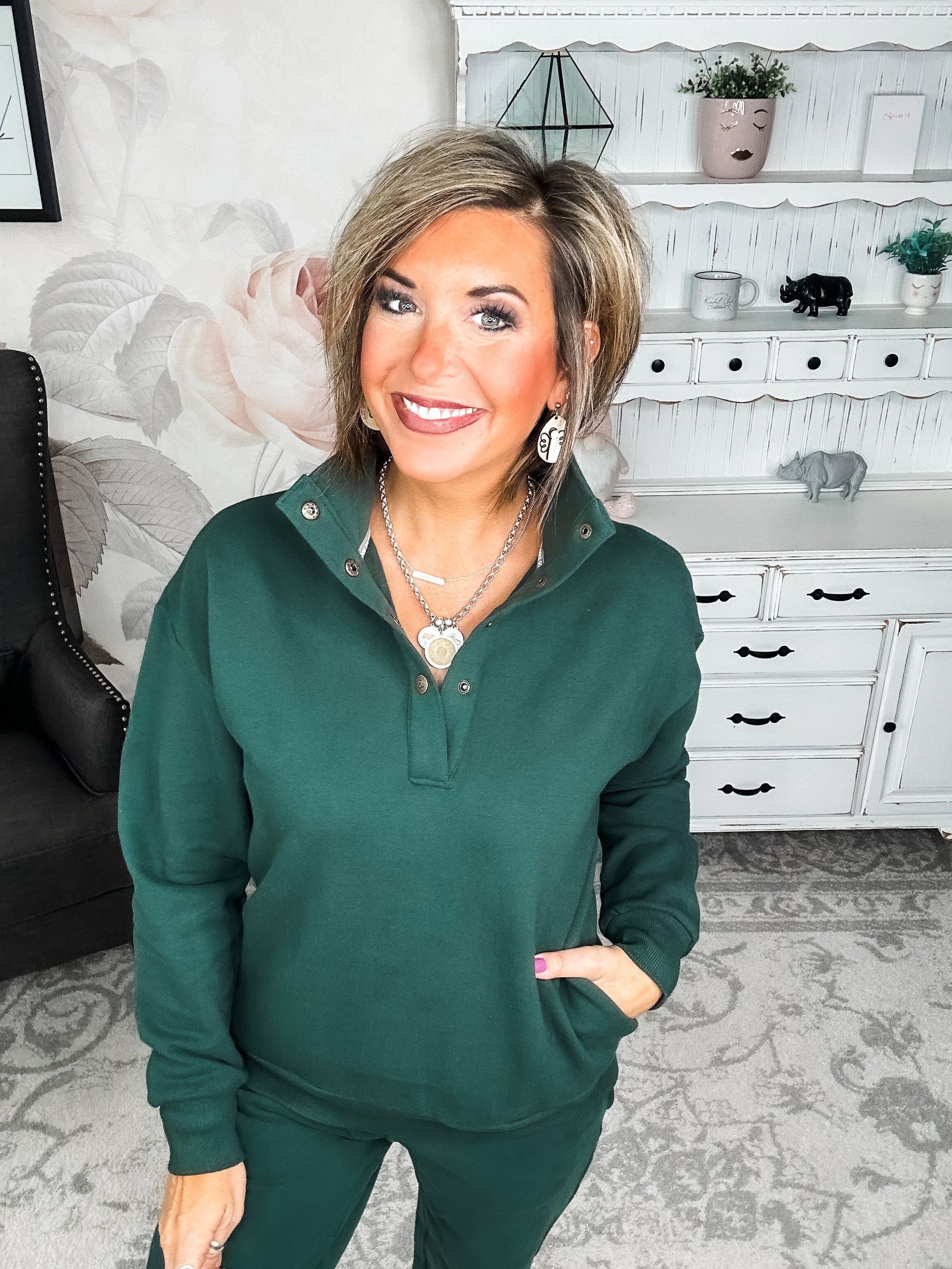 Ampersand Avenue Never Better Button Top - Forest Green