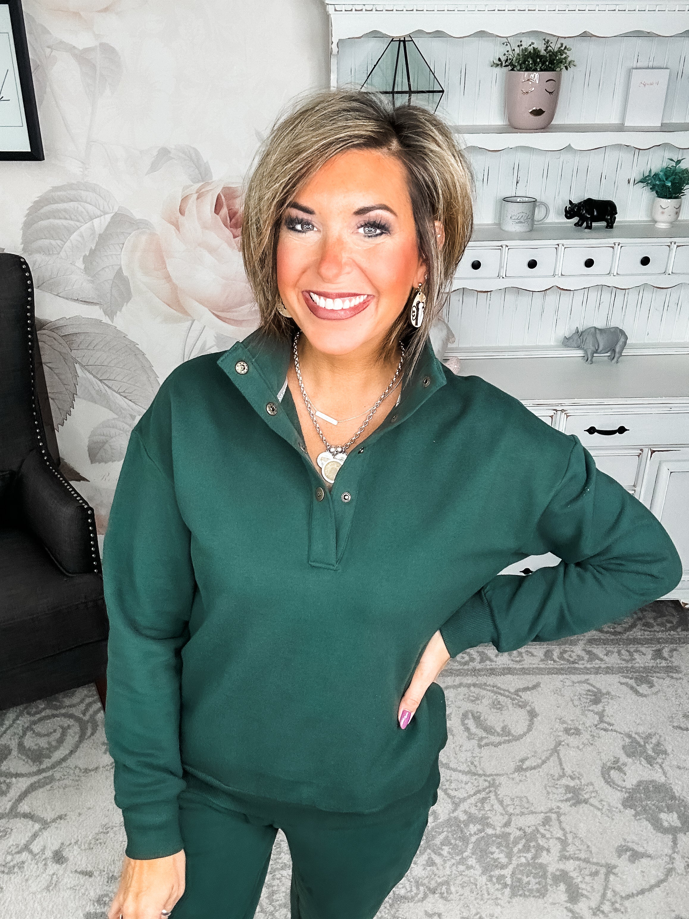 Ampersand Avenue Never Better Button Top - Forest Green