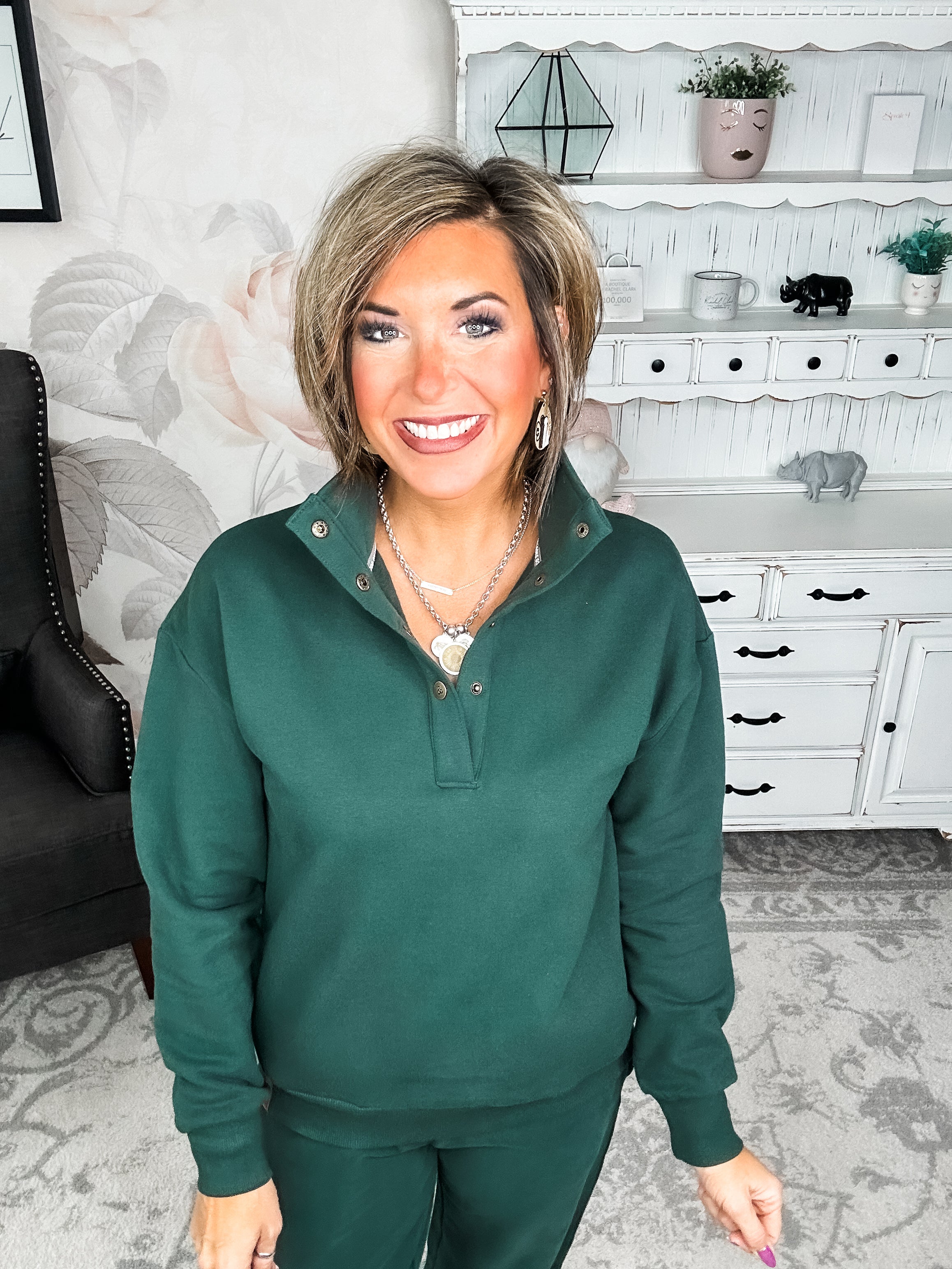 Ampersand Avenue Never Better Button Top - Forest Green