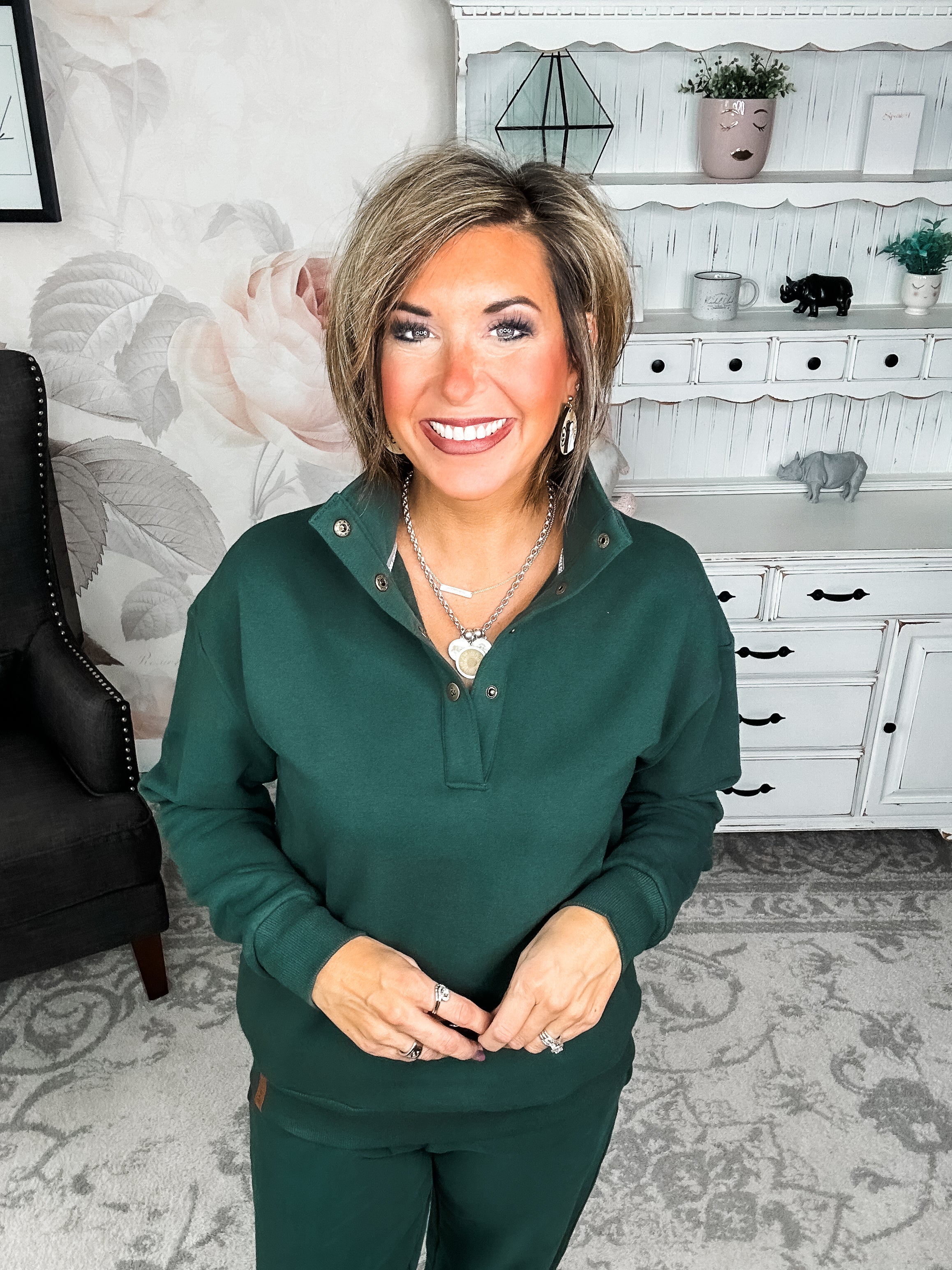 Ampersand Avenue Never Better Button Top - Forest Green