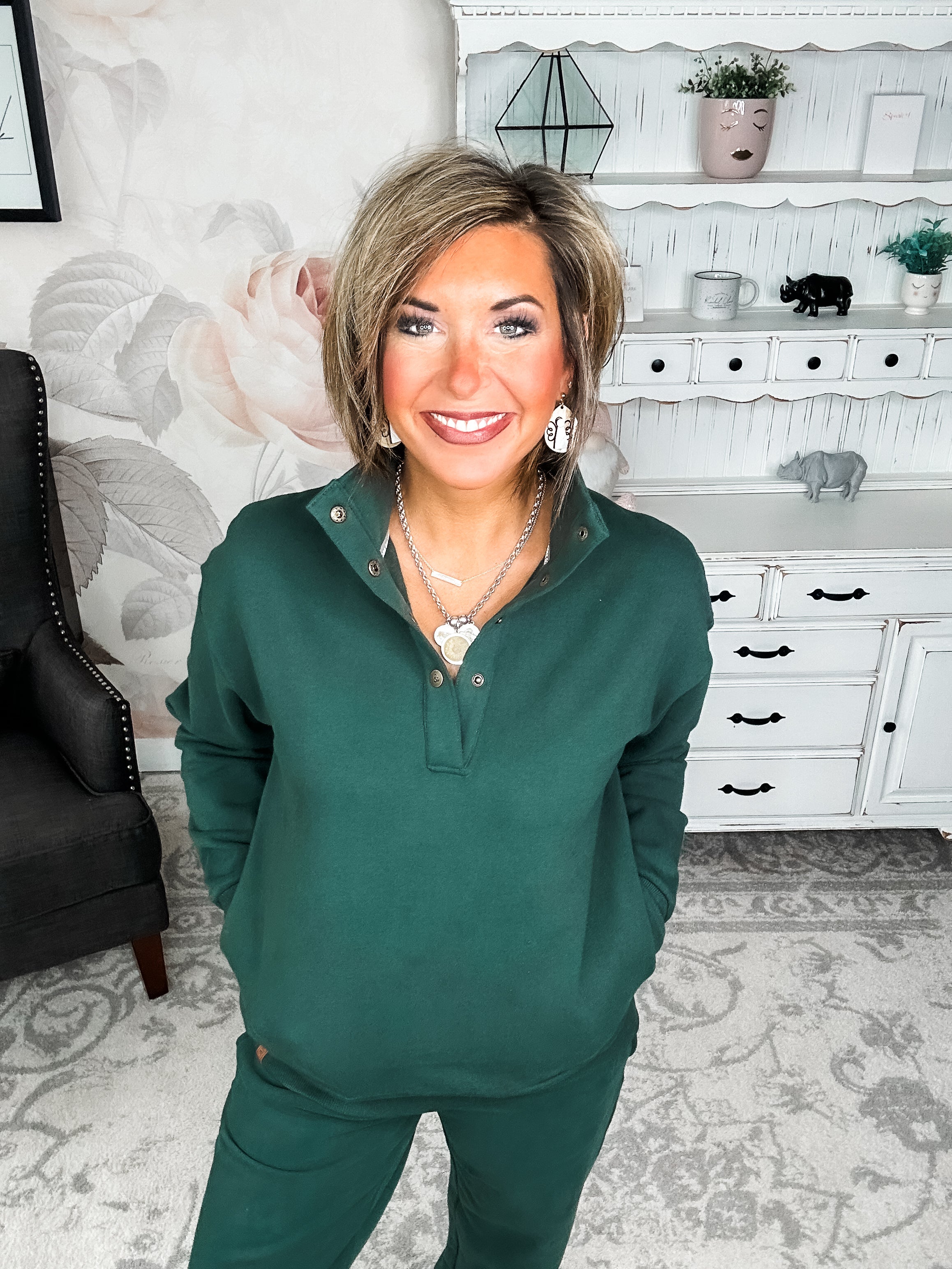 Ampersand Avenue Never Better Button Top - Forest Green