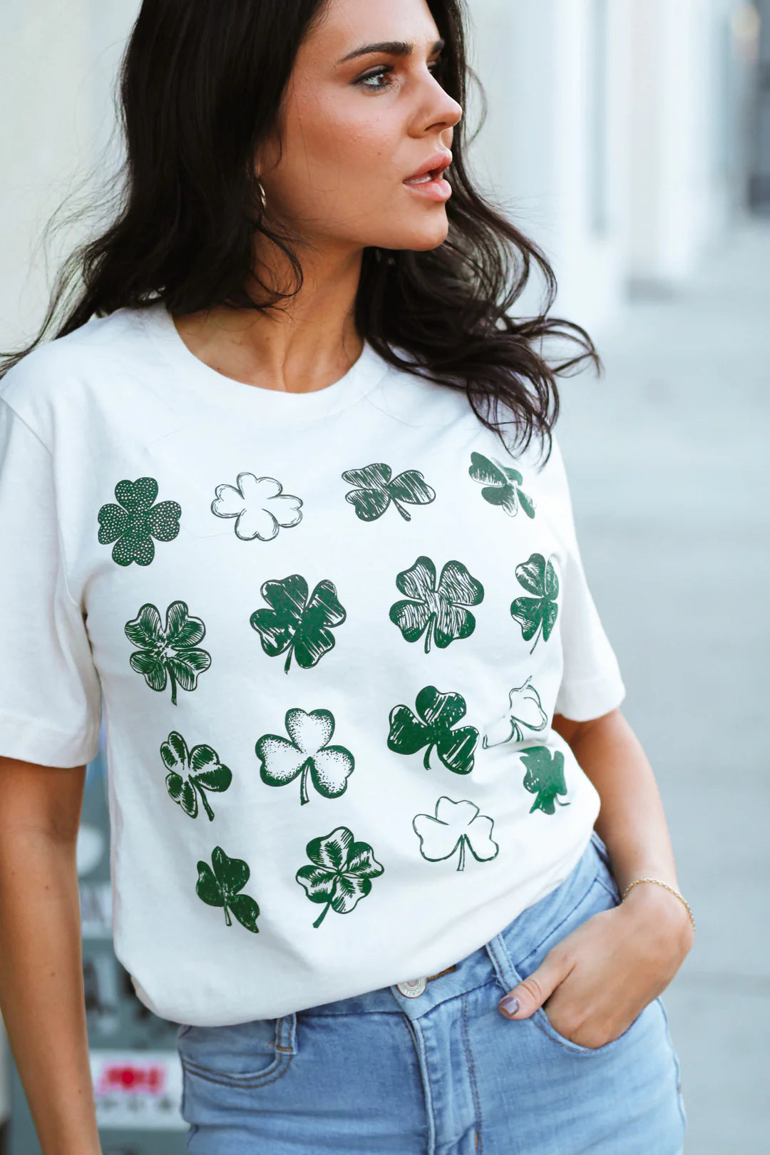 Fields of Clovers Vintage White Graphic Tee