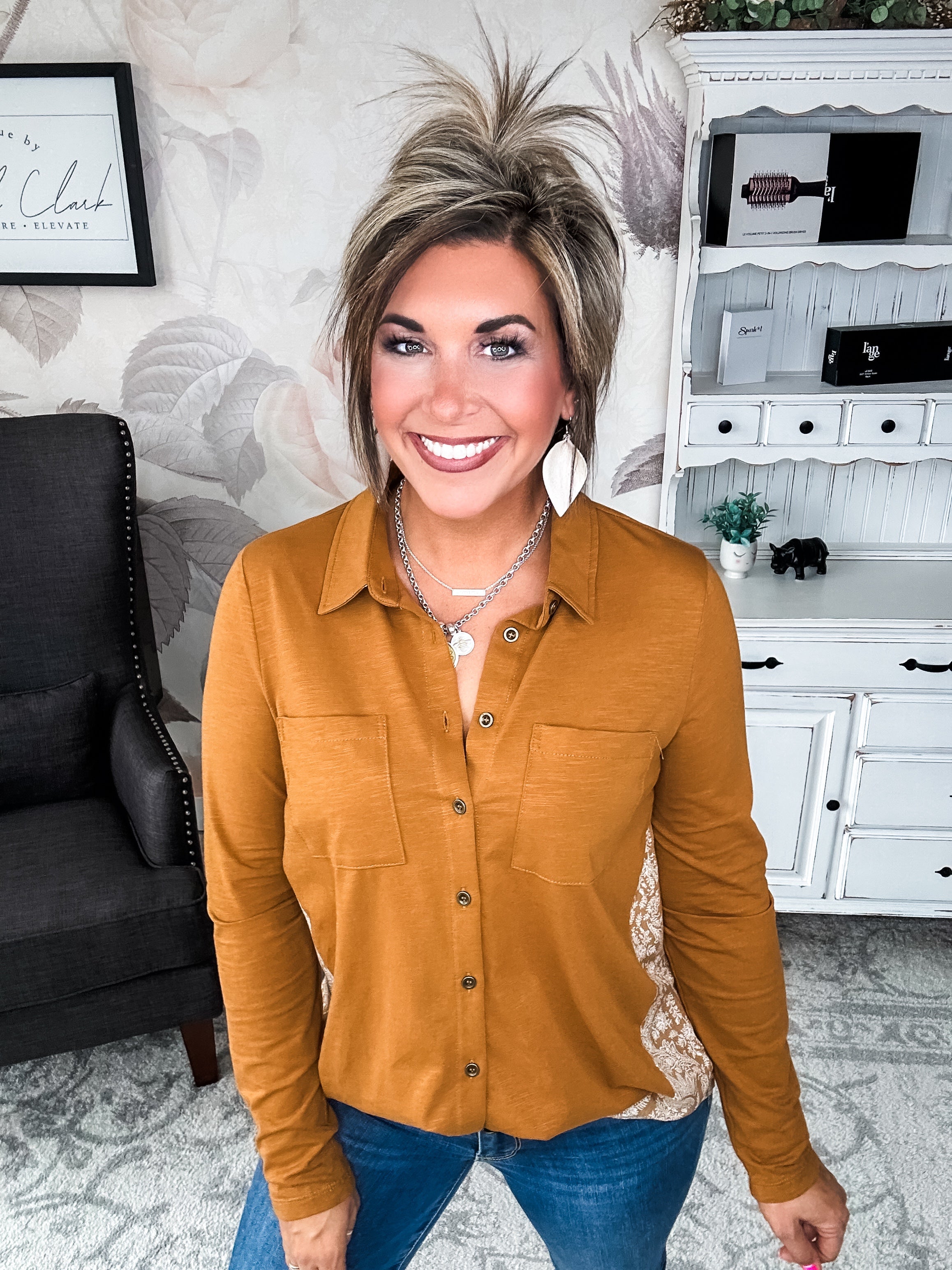 Think About It Button Down - Cognac