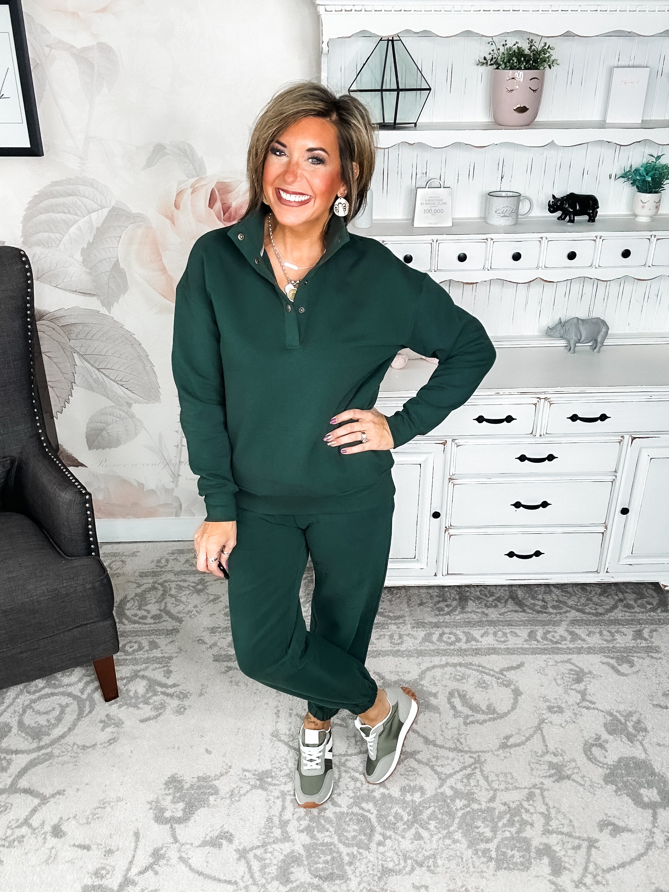 Ampersand Avenue Never Better Button Top - Forest Green