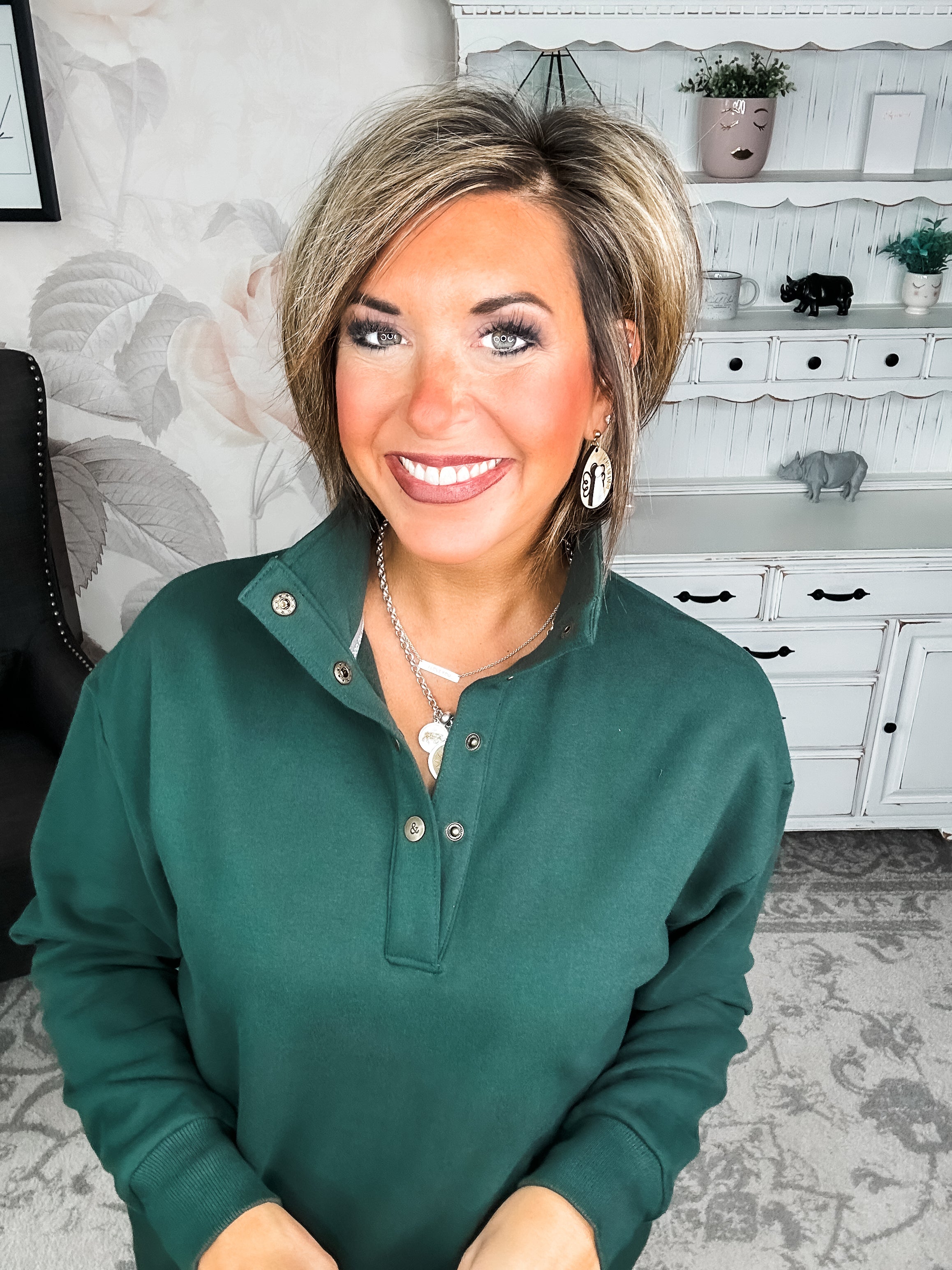 Ampersand Avenue Never Better Button Top - Forest Green