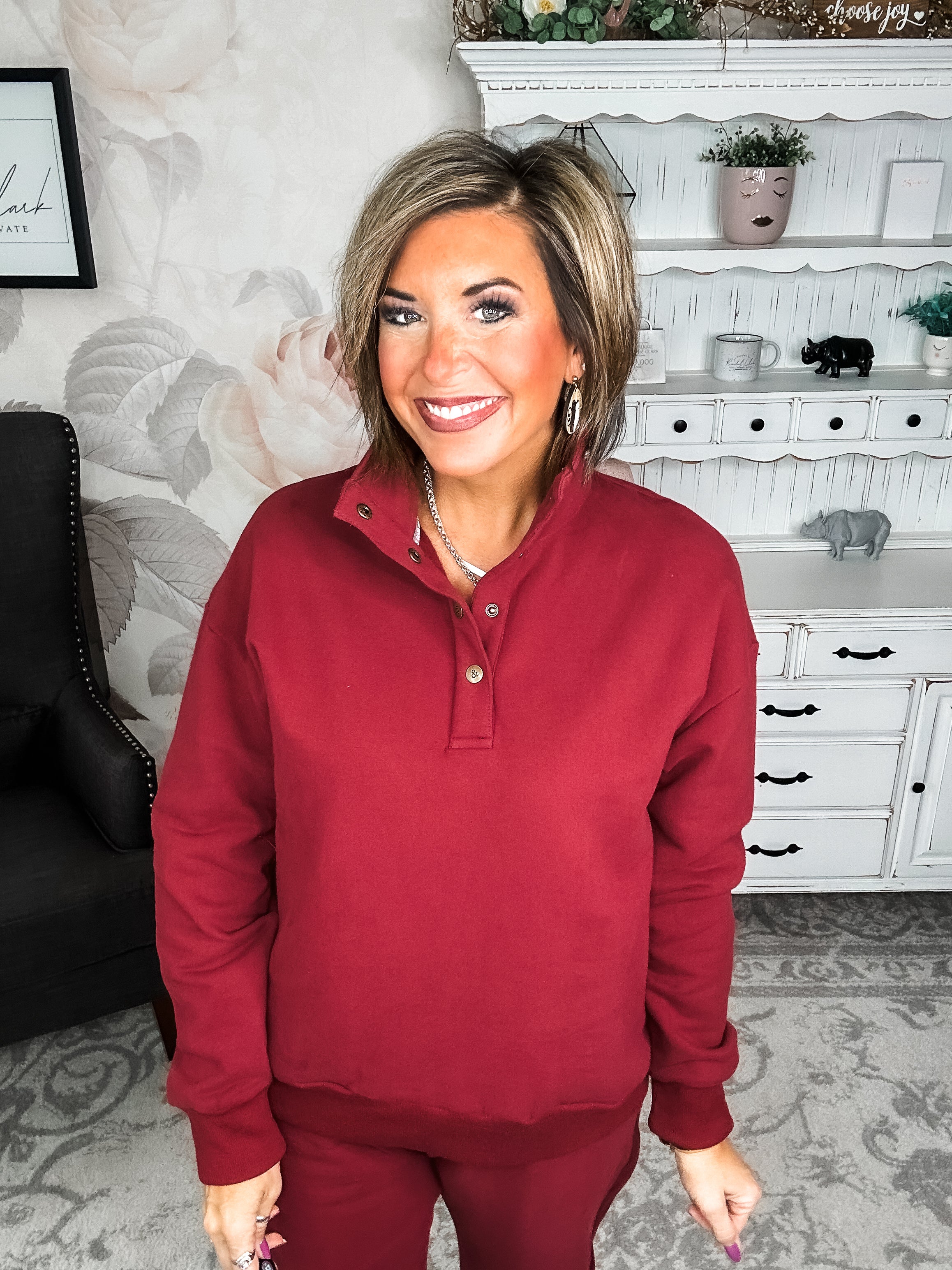 Ampersand Avenue Never Better Button Top - Wine