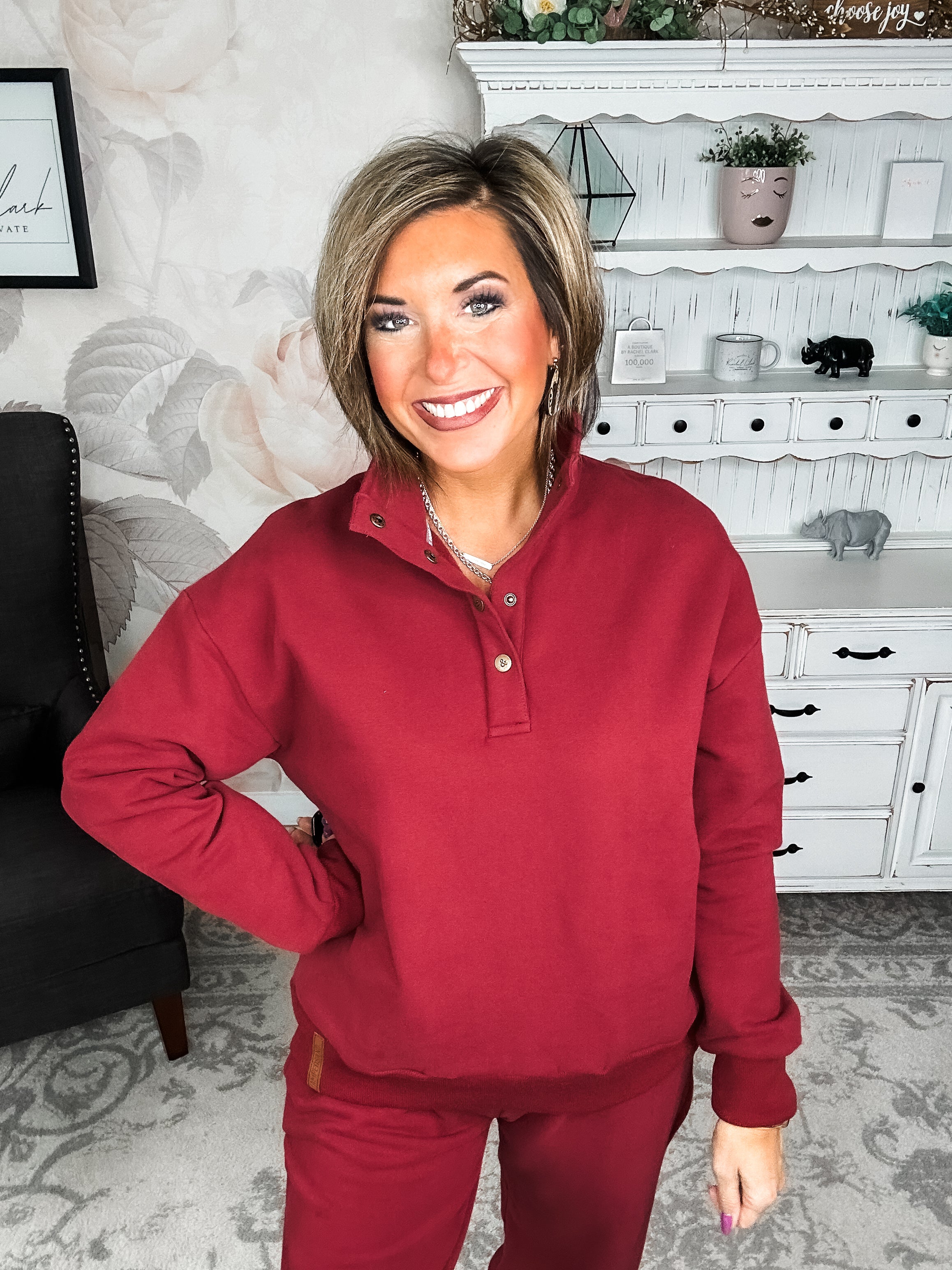 Ampersand Avenue Never Better Button Top - Wine