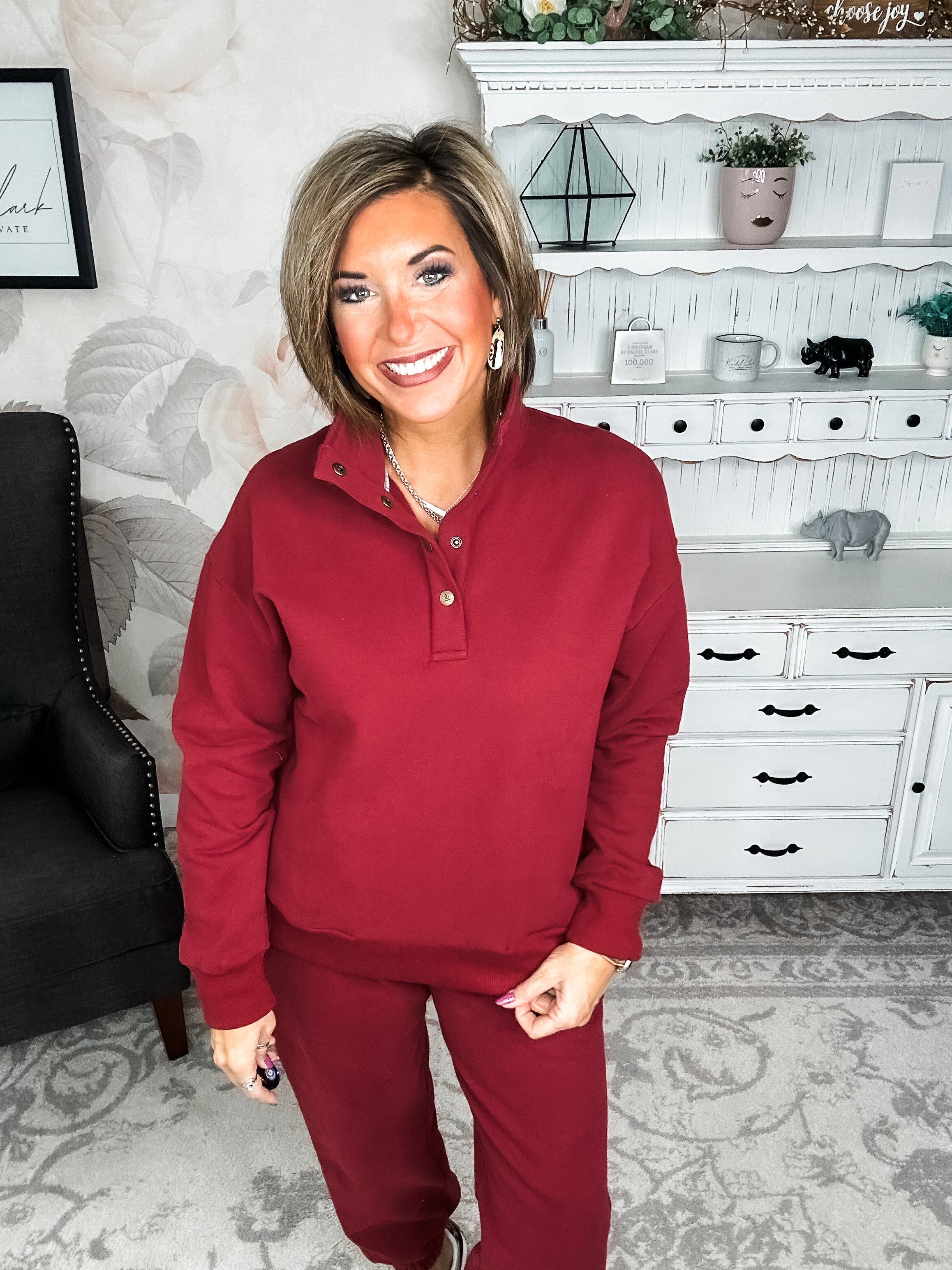 Ampersand Avenue Never Better Button Top - Wine