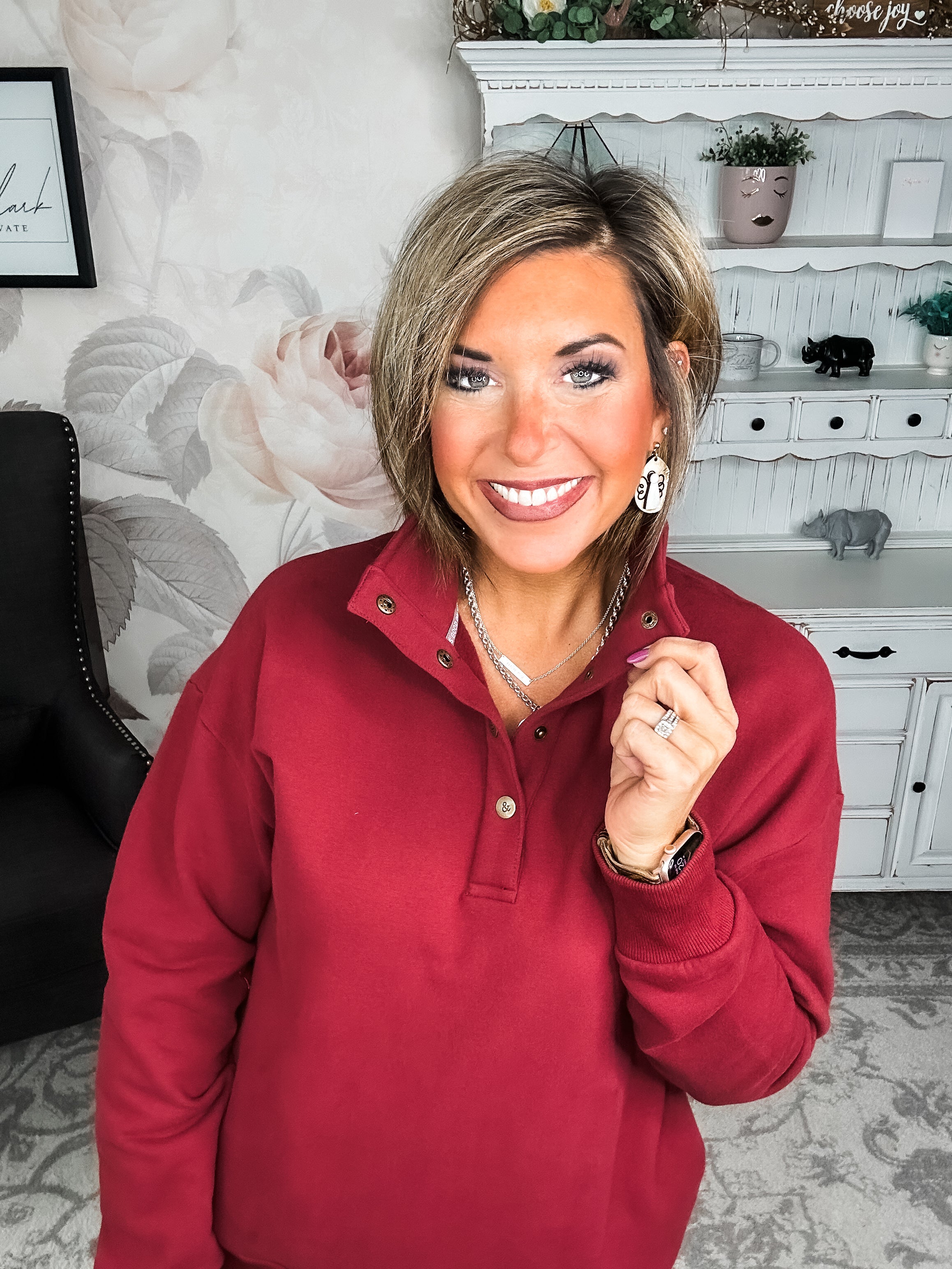 Ampersand Avenue Never Better Button Top - Wine