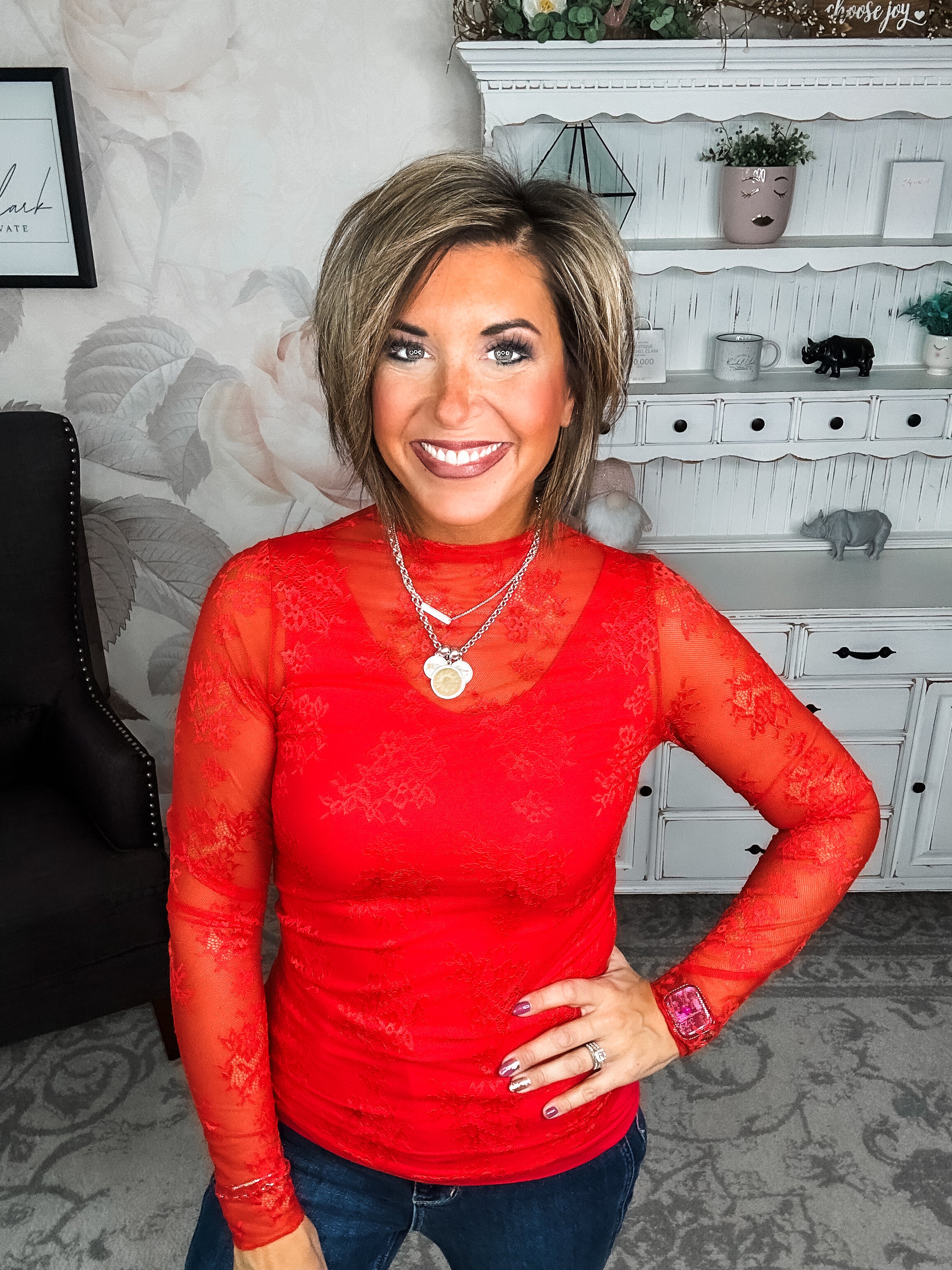 Sweetest Friend Mesh Lace Top - Red