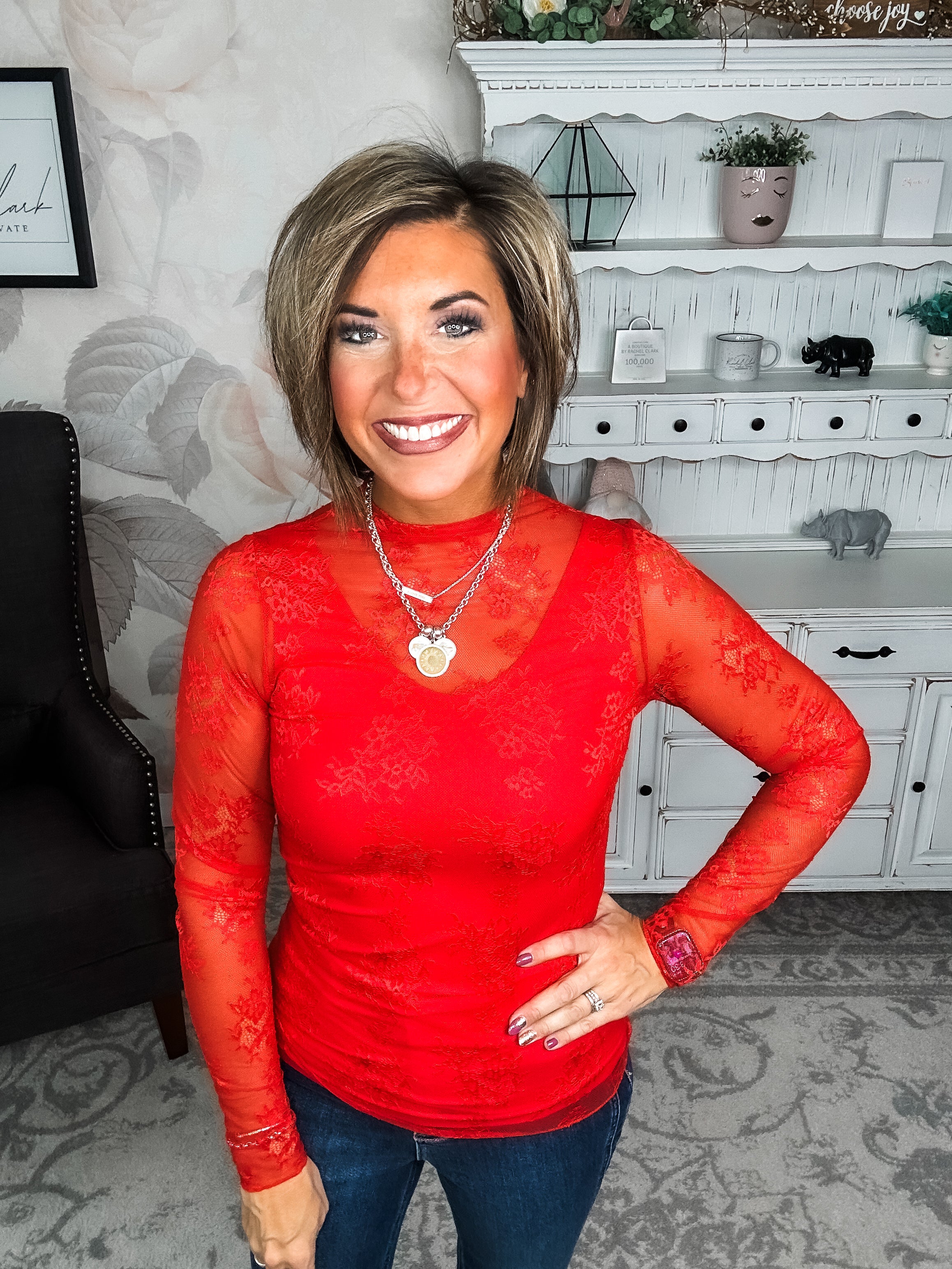 Sweetest Friend Mesh Lace Top - Red