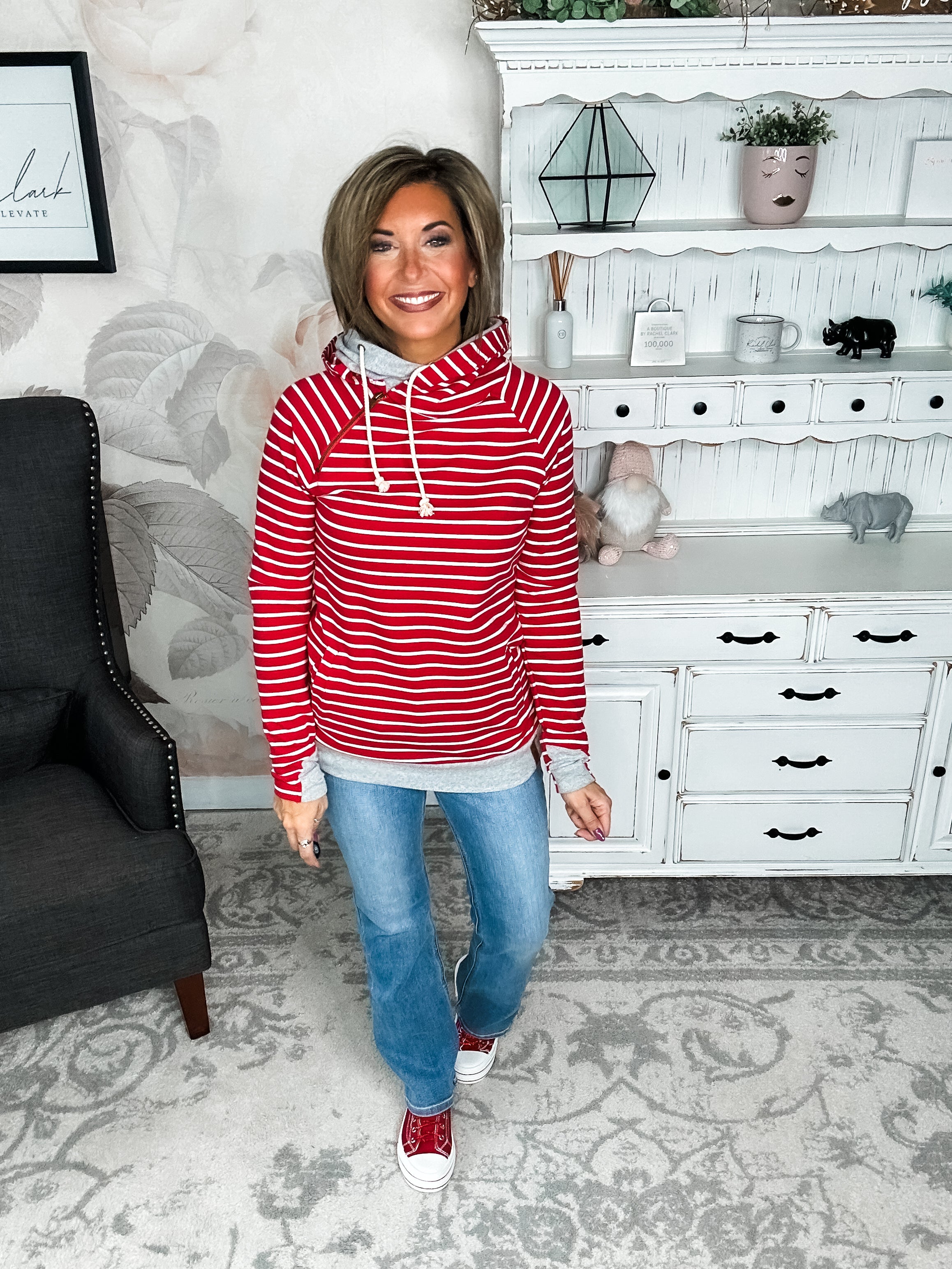 Ampersand Avenue - Doublehood™ Sweatshirt - Peppermint Stripe