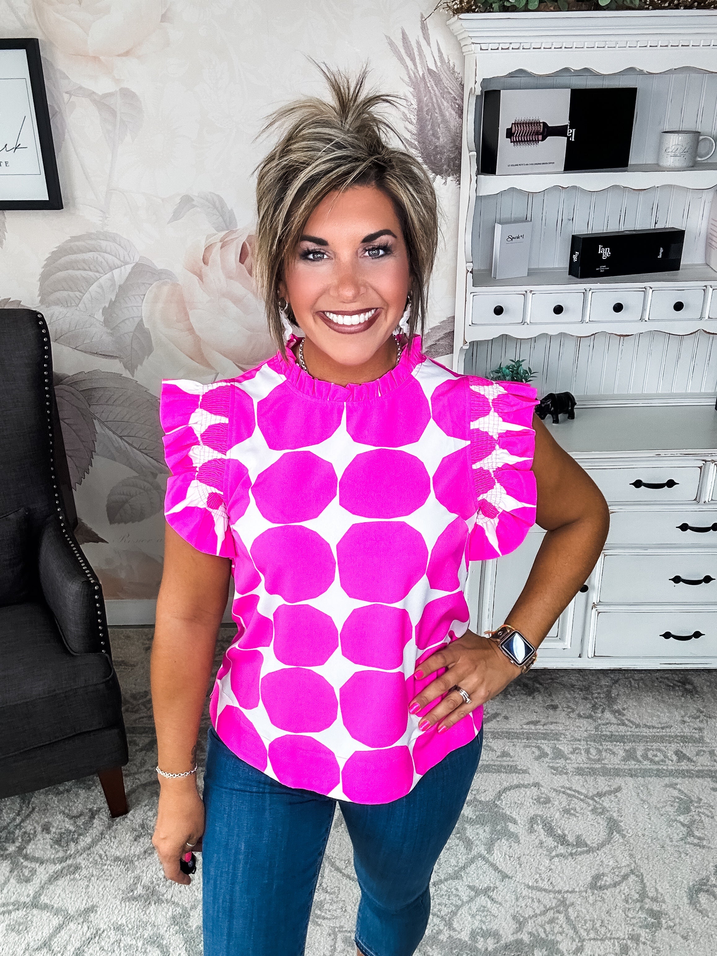 Out the Door Blouse - Hot Pink