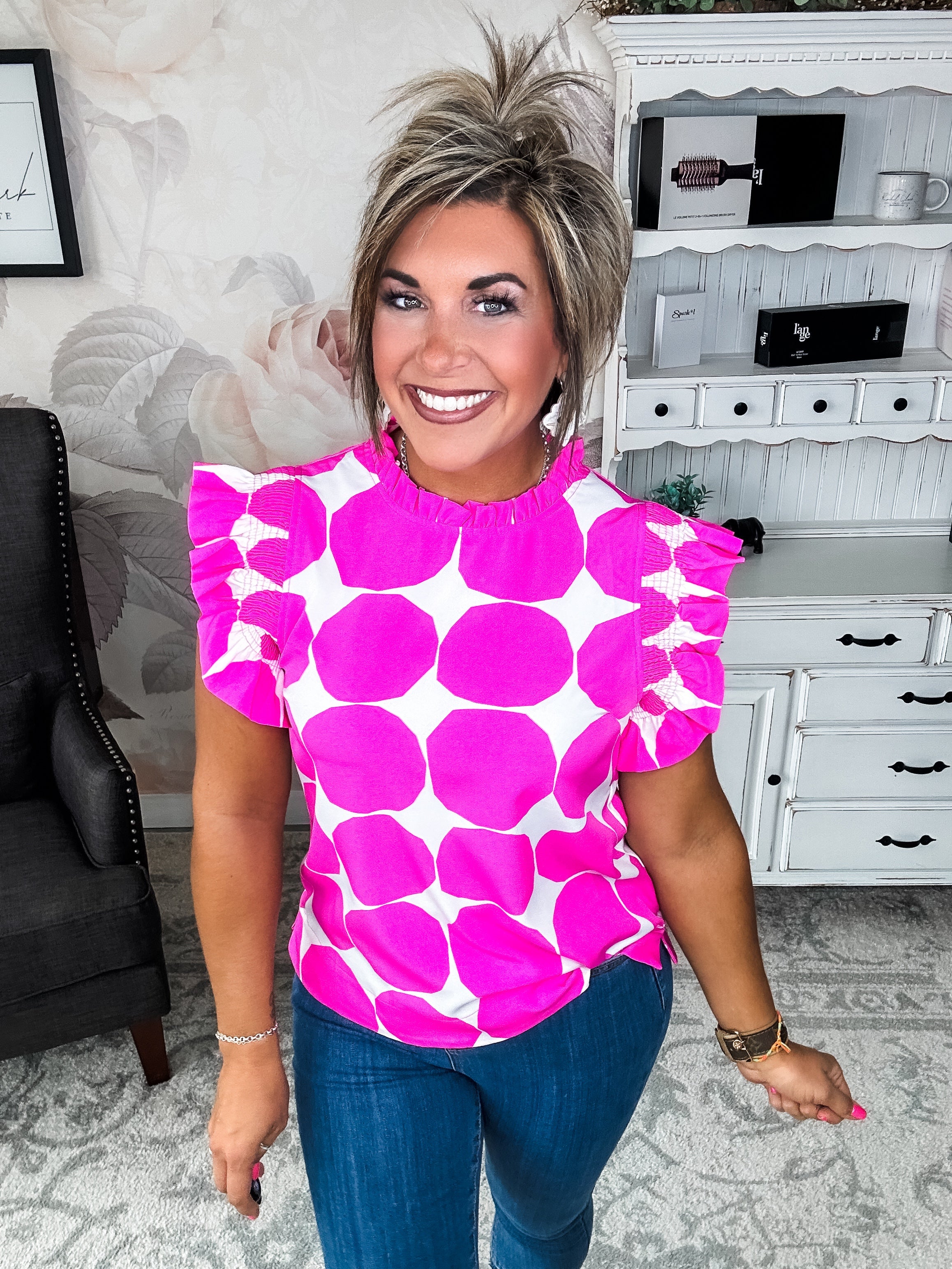 Out the Door Blouse - Hot Pink