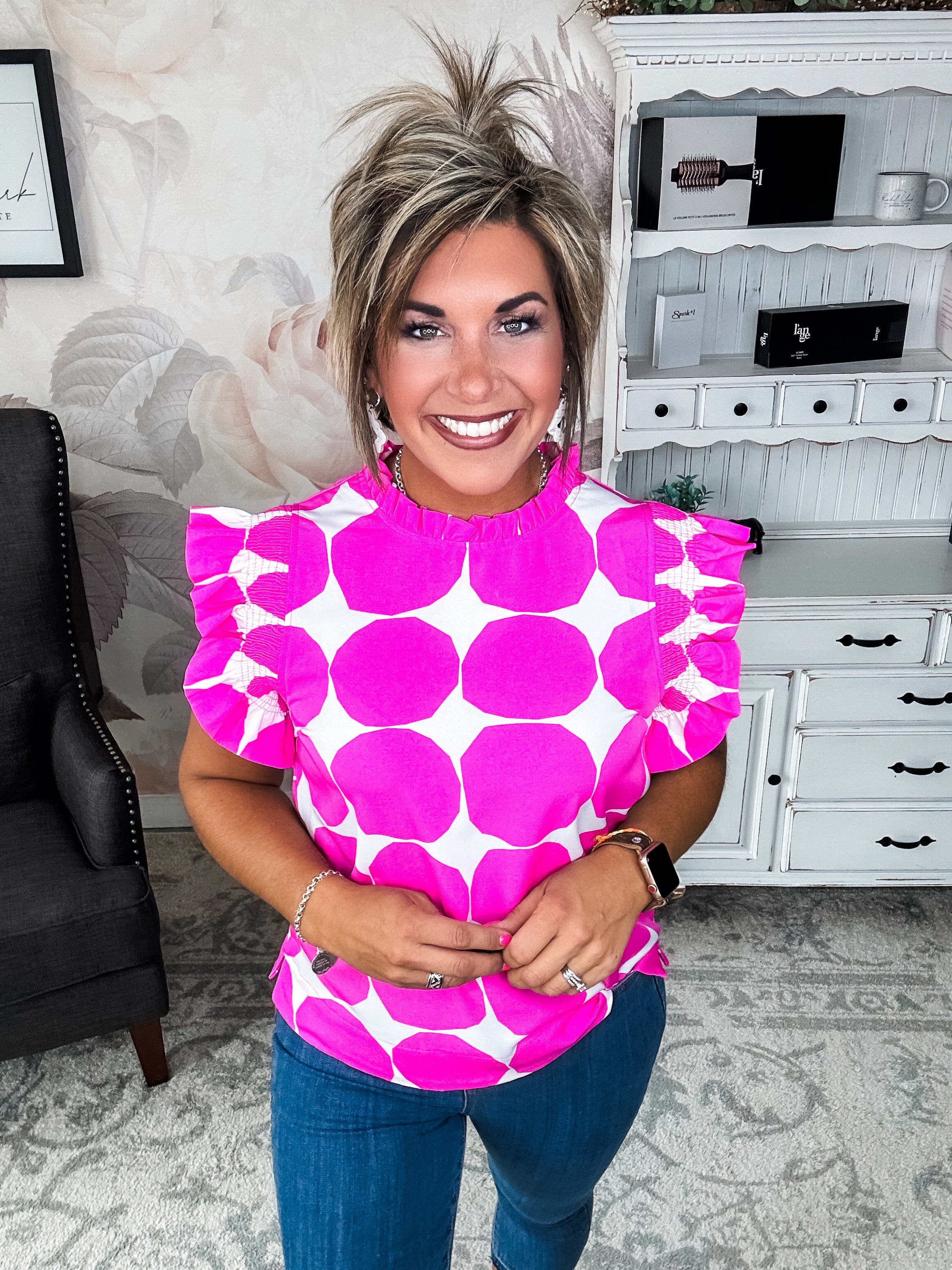 Out the Door Blouse - Hot Pink