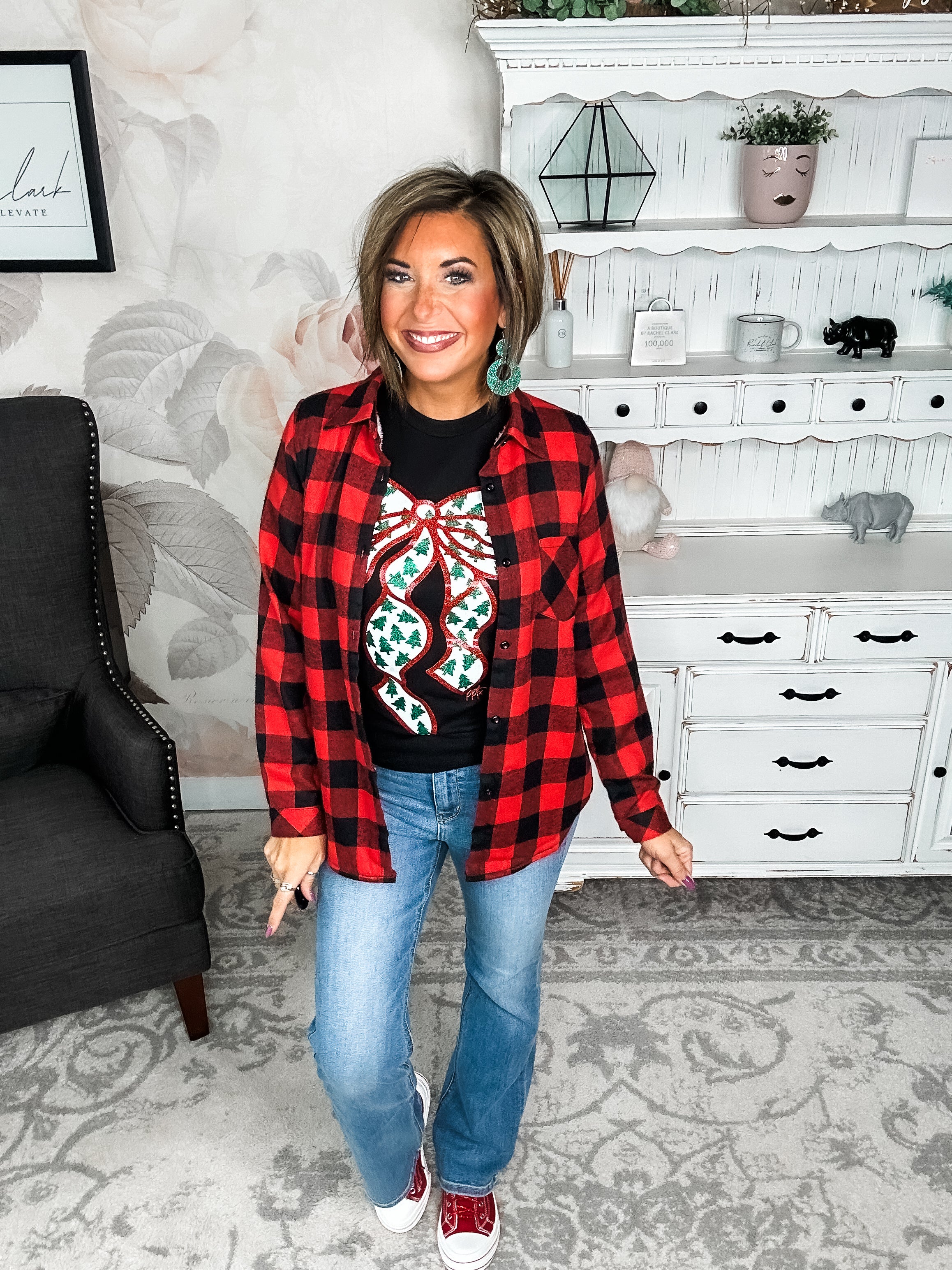 Glitter Bow with Tiny Trees Graphic Tee