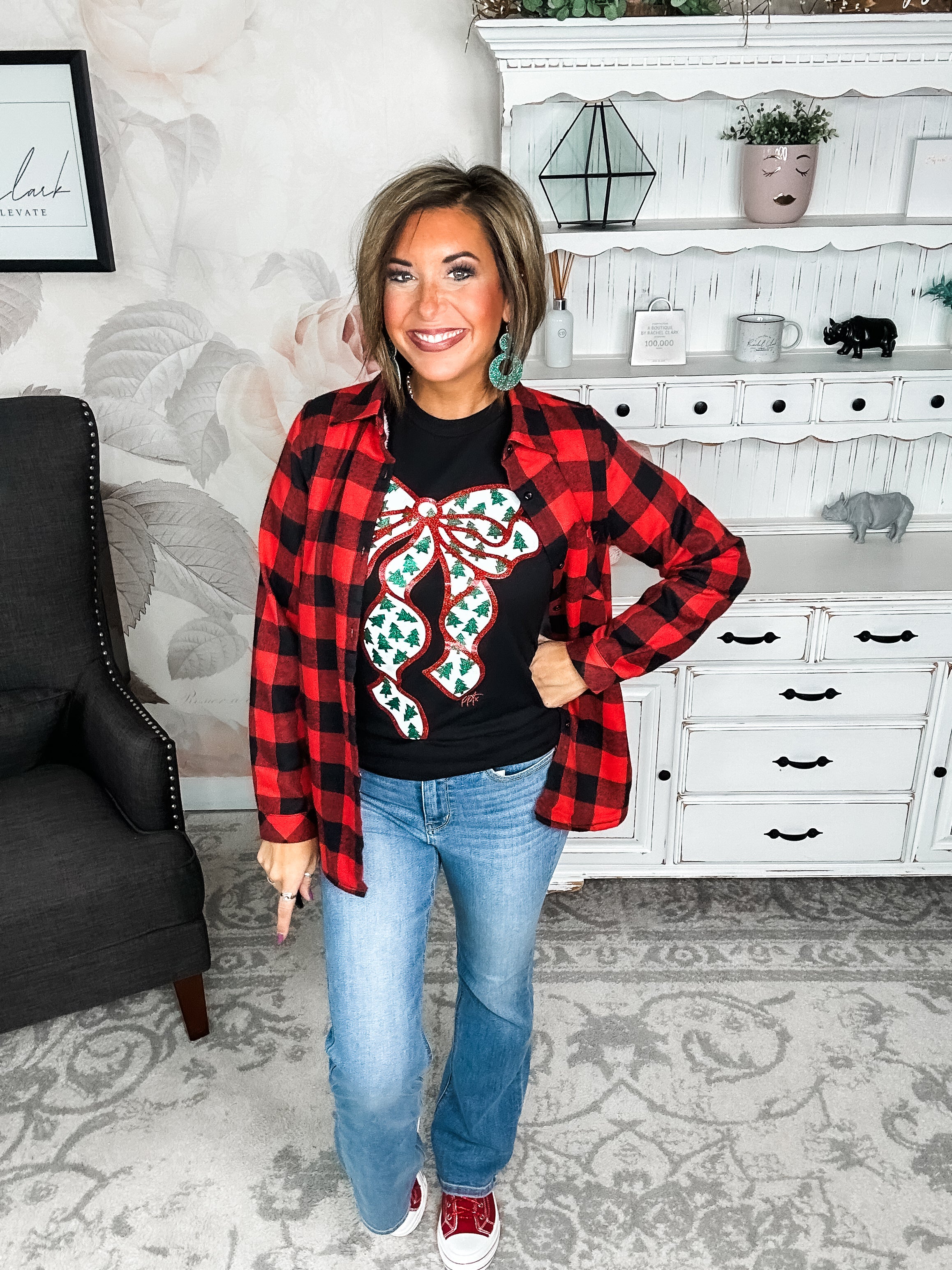 Glitter Bow with Tiny Trees Graphic Tee