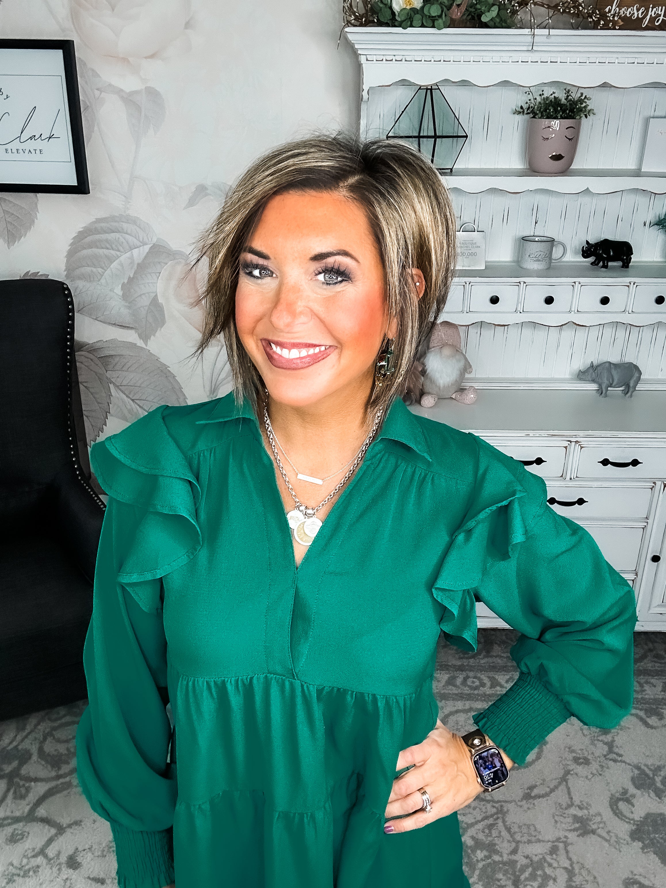 Rise Above It Long Sleeve Midi Dress - Hunter Green