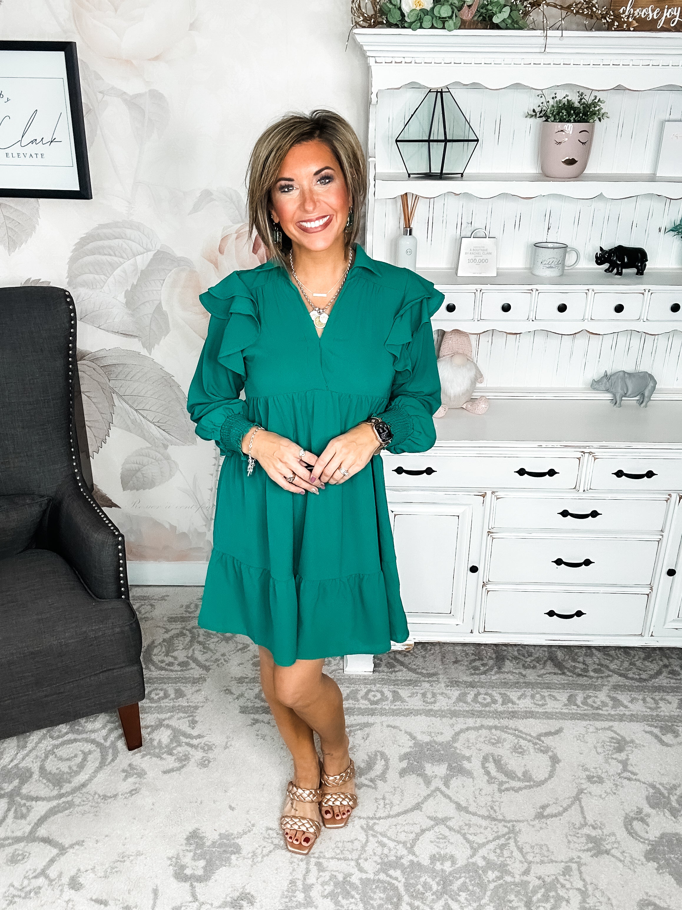 Rise Above It Long Sleeve Midi Dress - Hunter Green