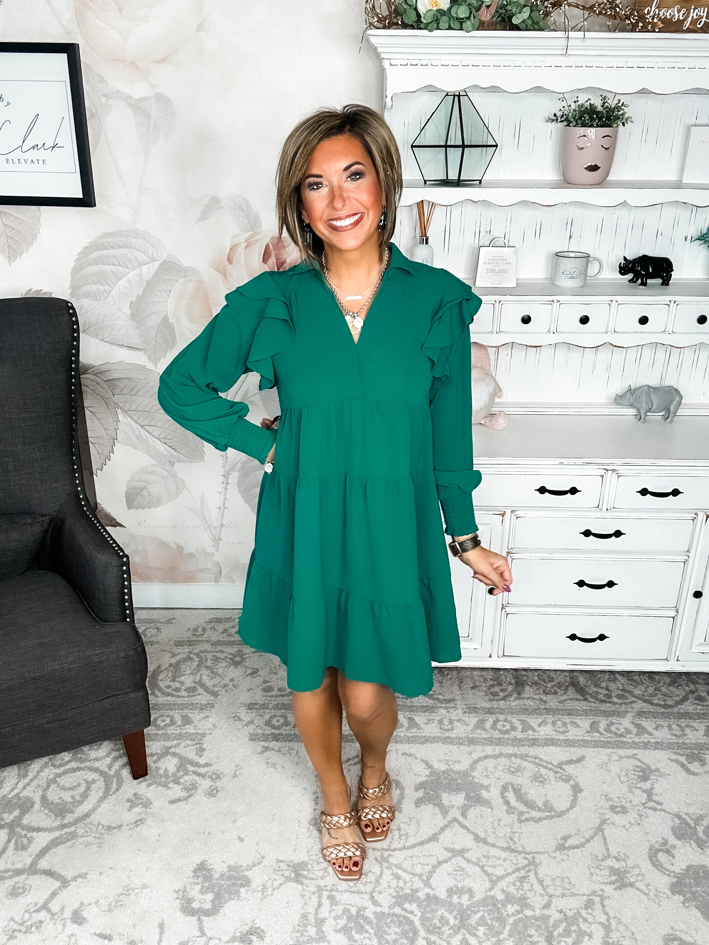Rise Above It Long Sleeve Midi Dress - Hunter Green