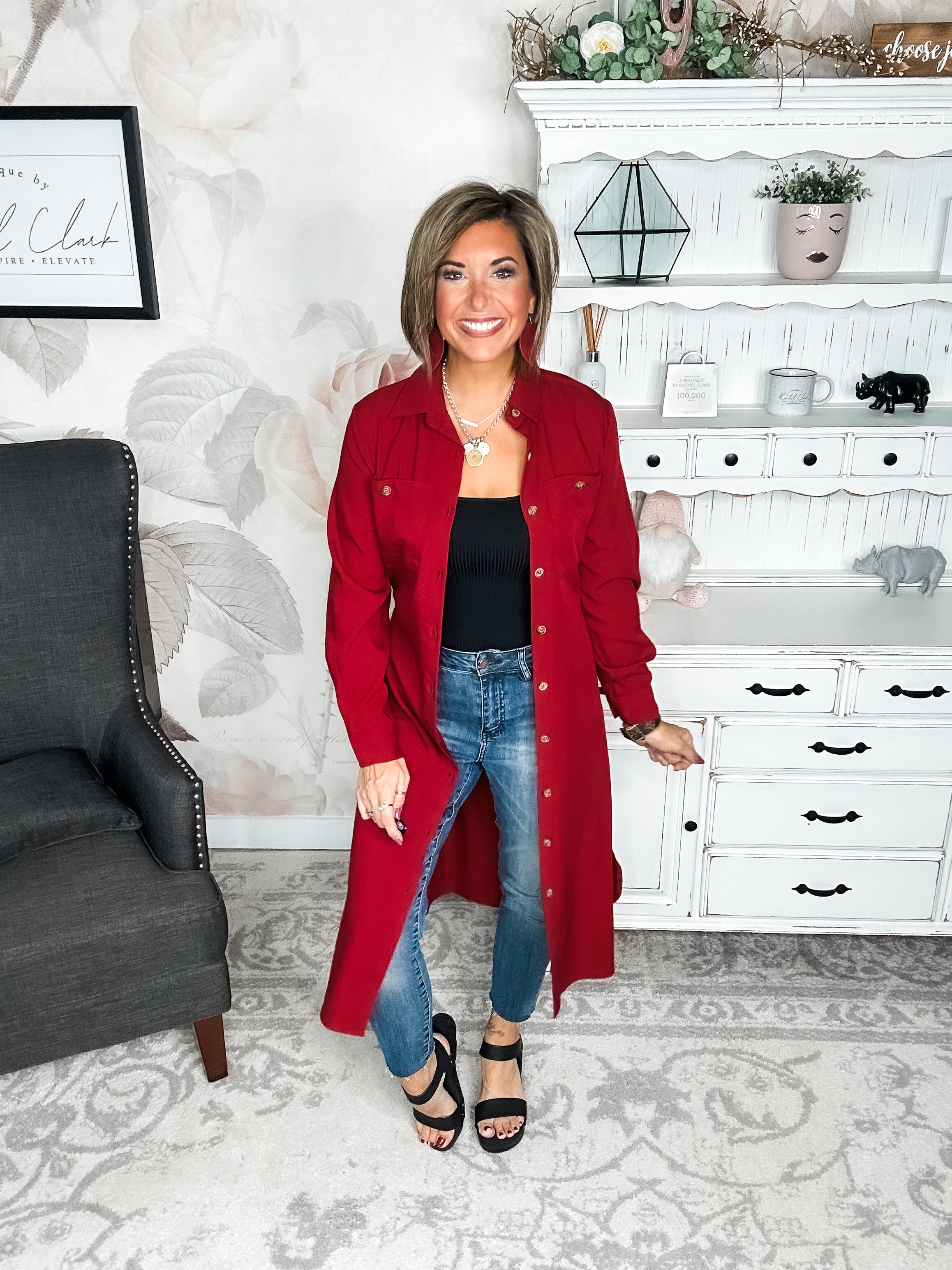 From the Top Button Down Dress - Red