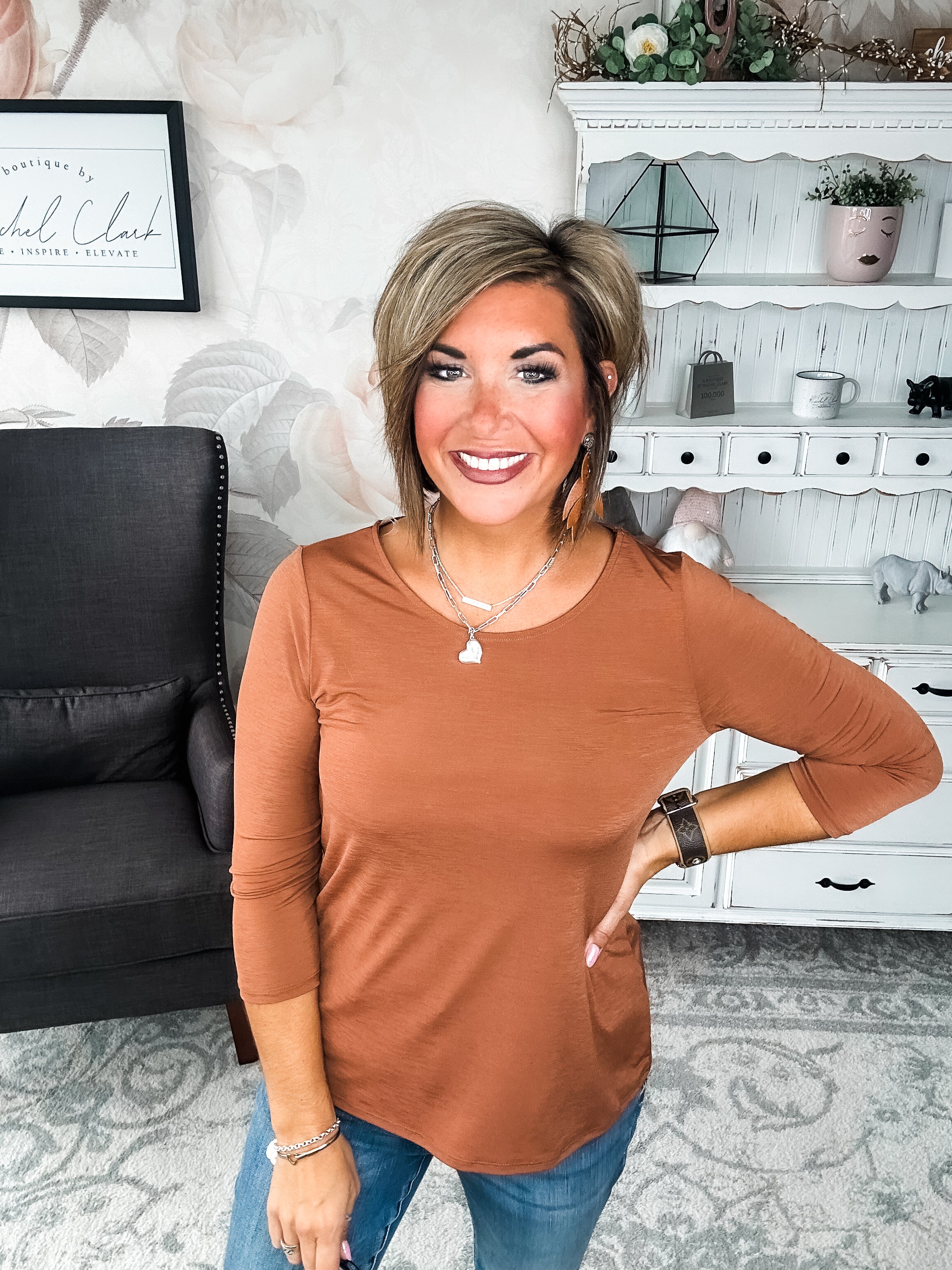 Find The Answer Round Neck Top - Rust