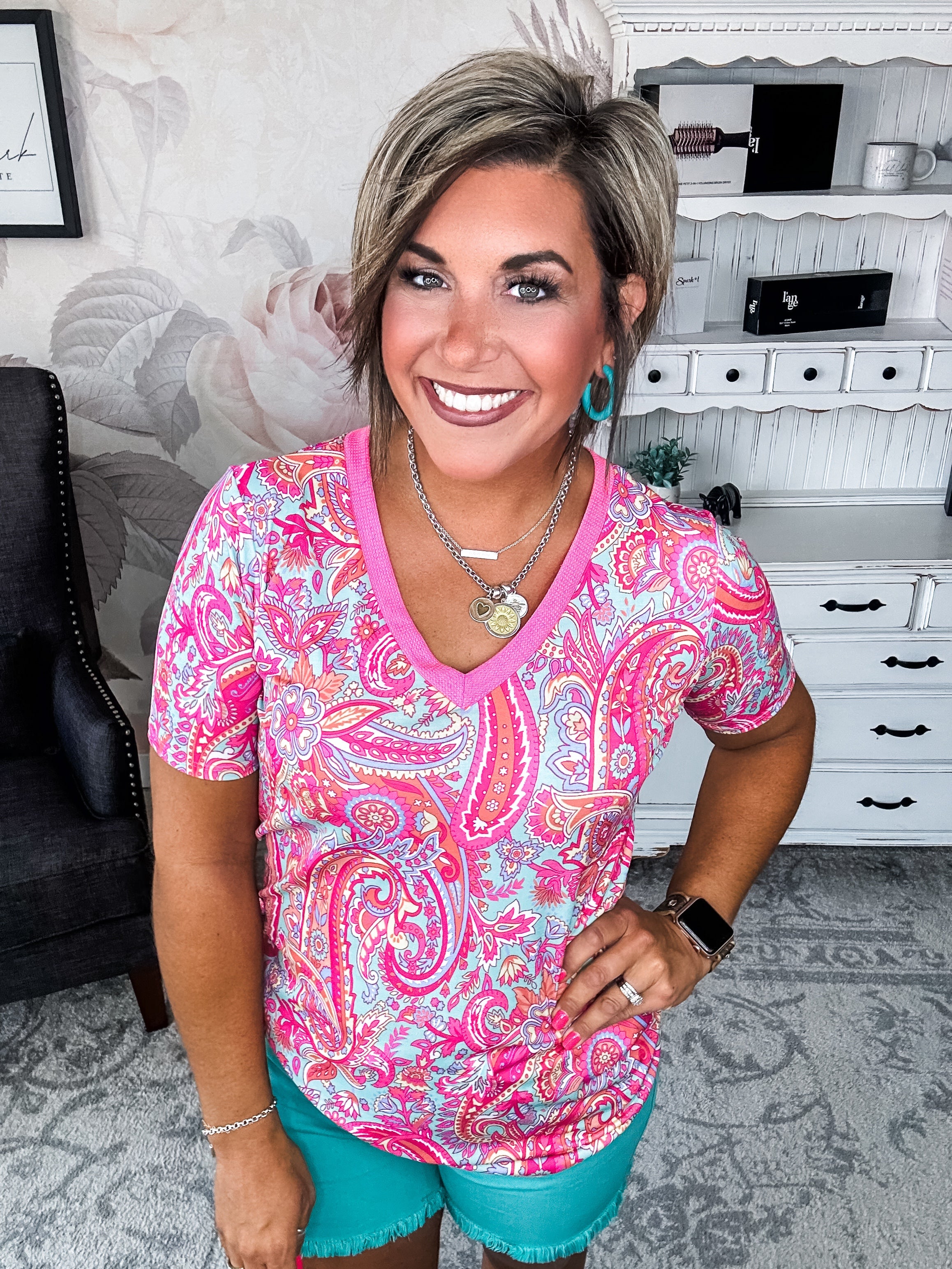 Social Graces Top - Fuchsia Multi