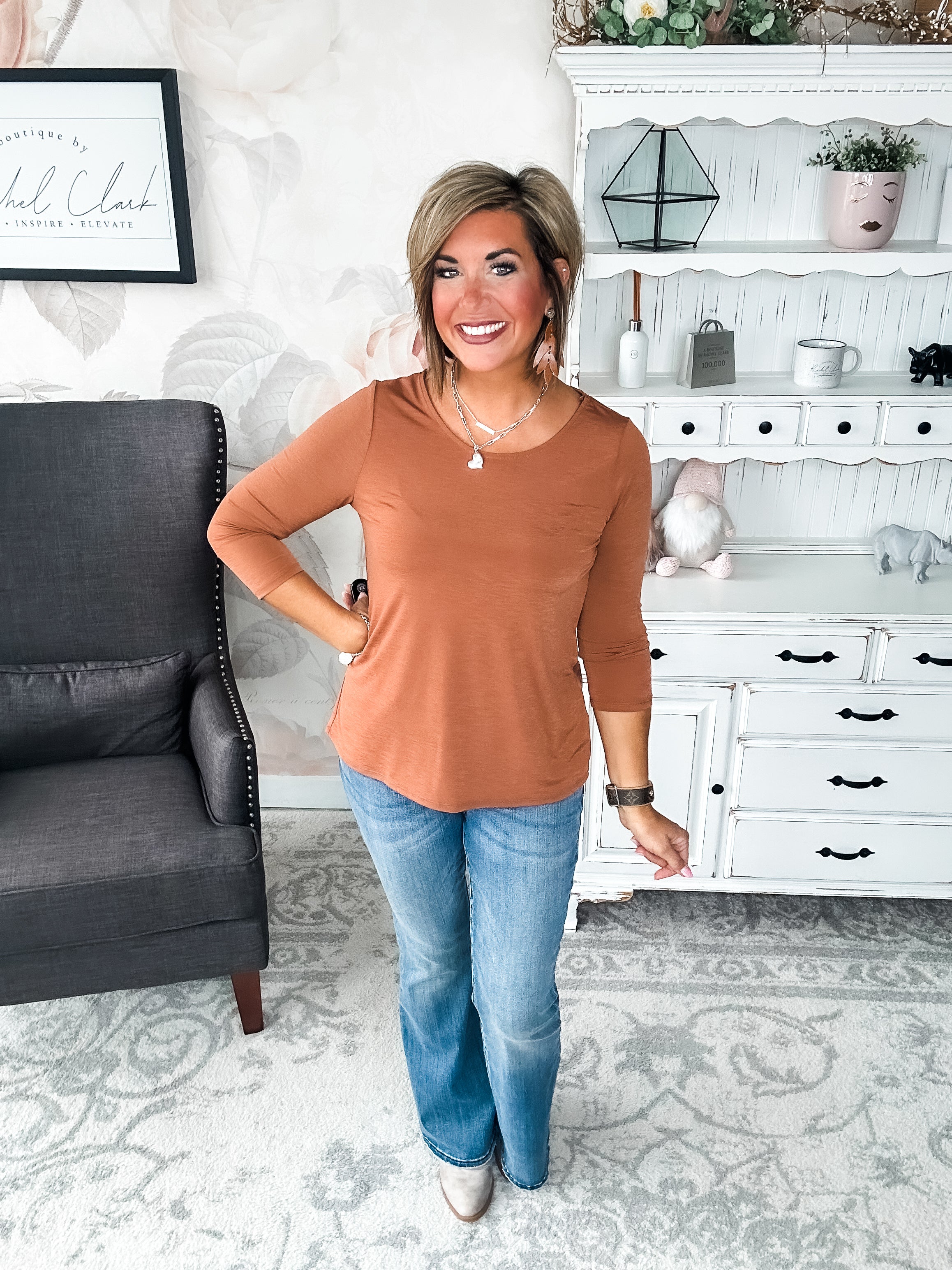 Find The Answer Round Neck Top - Rust