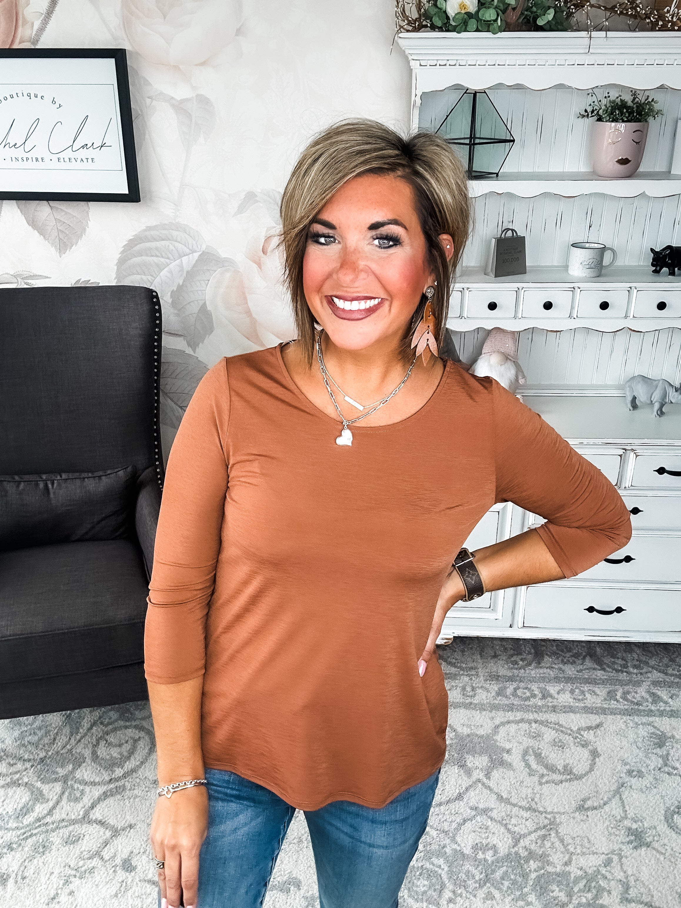 Find The Answer Round Neck Top - Rust