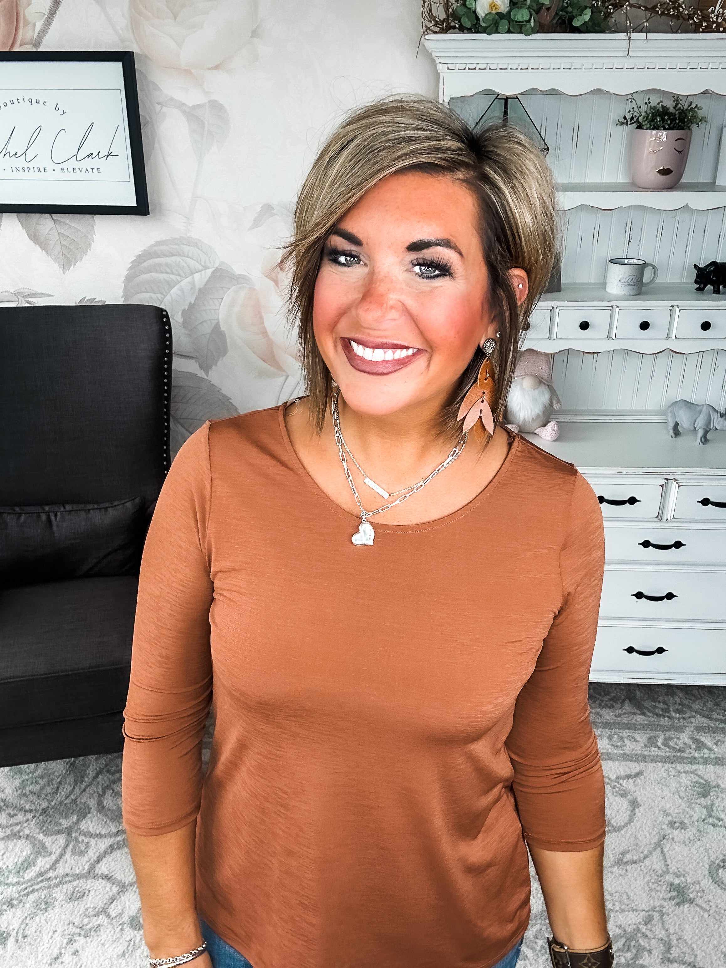 Find The Answer Round Neck Top - Rust