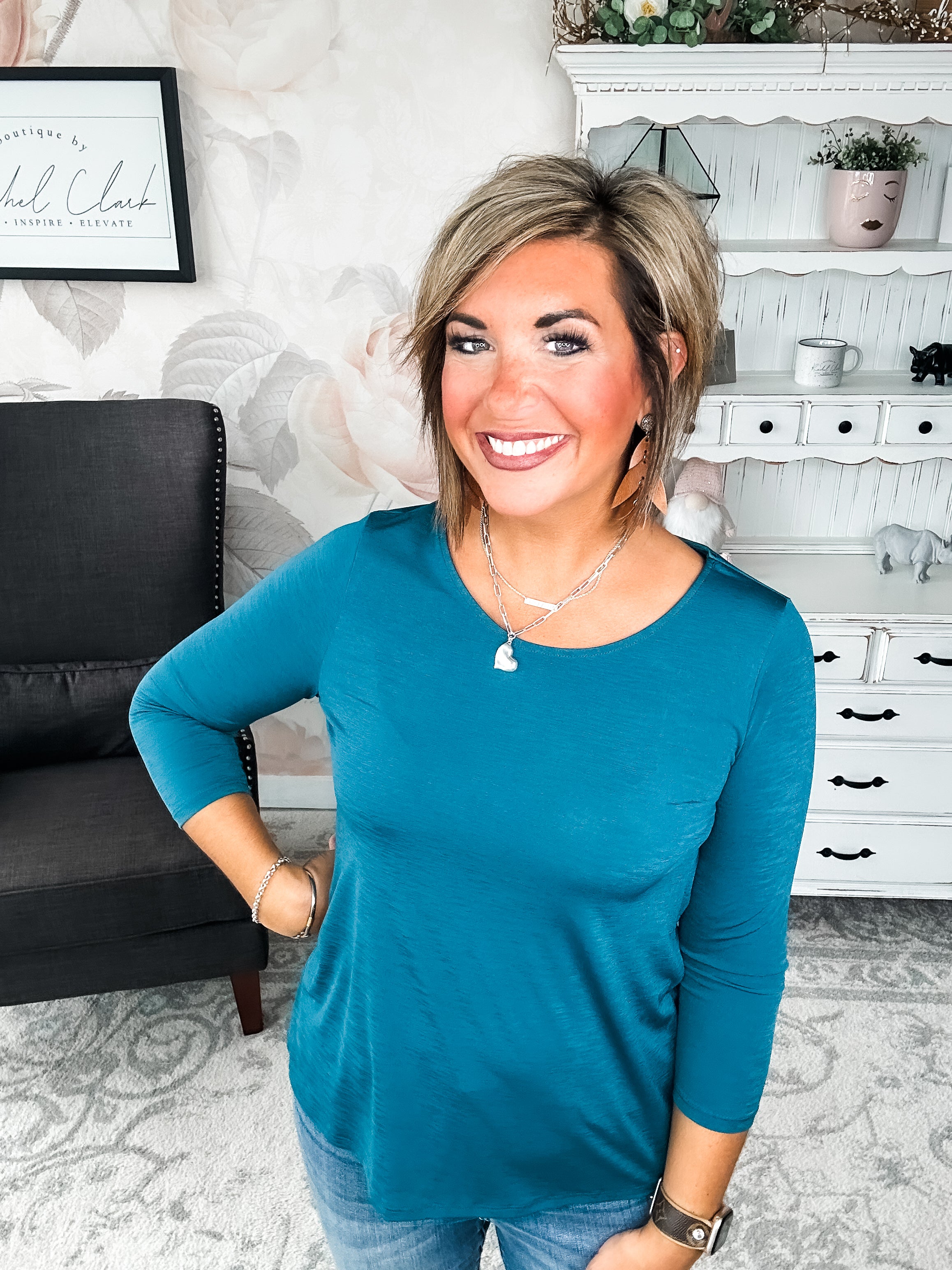 Find The Answer Round Neck Top - Dark Teal