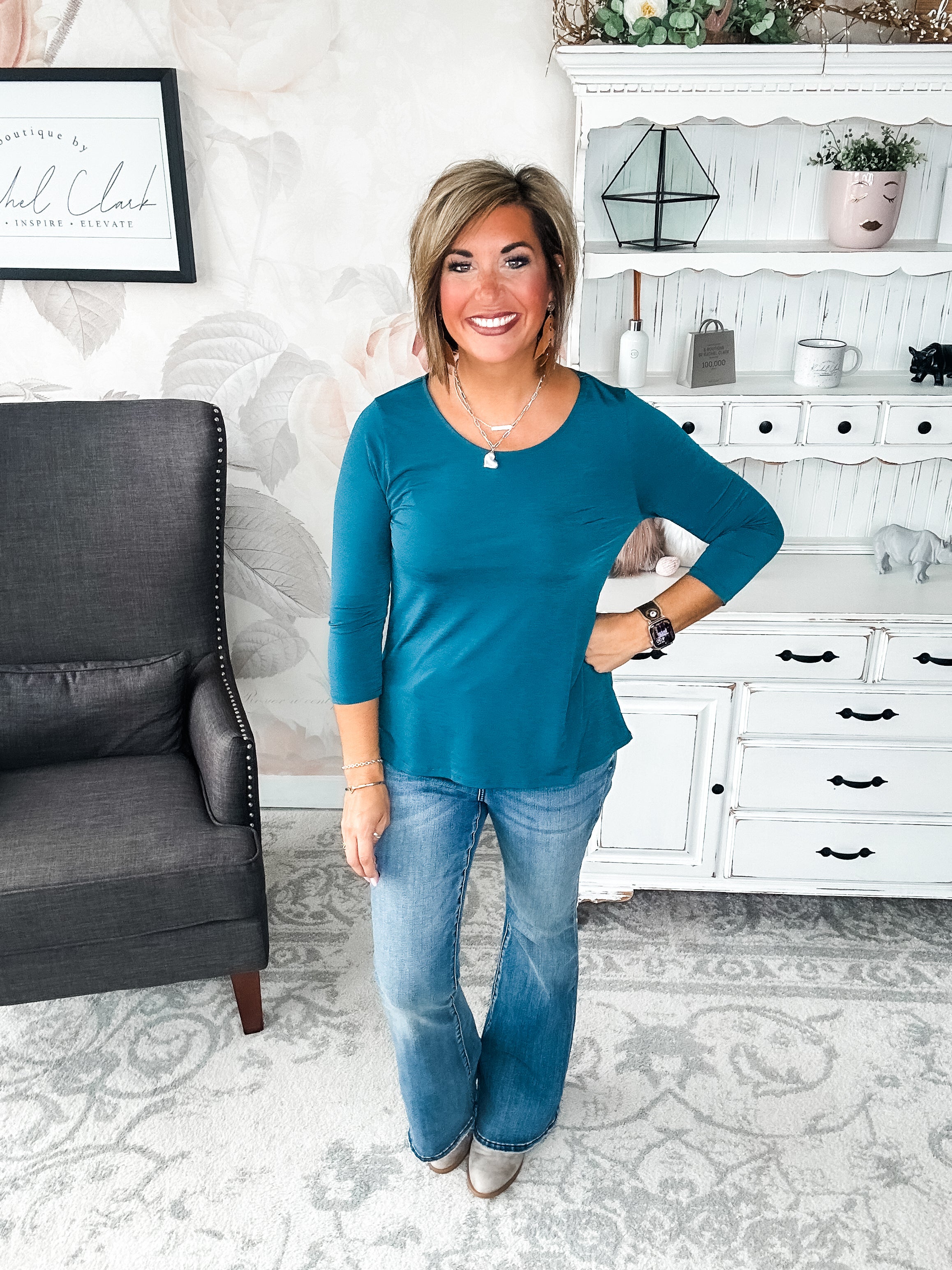 Find The Answer Round Neck Top - Dark Teal