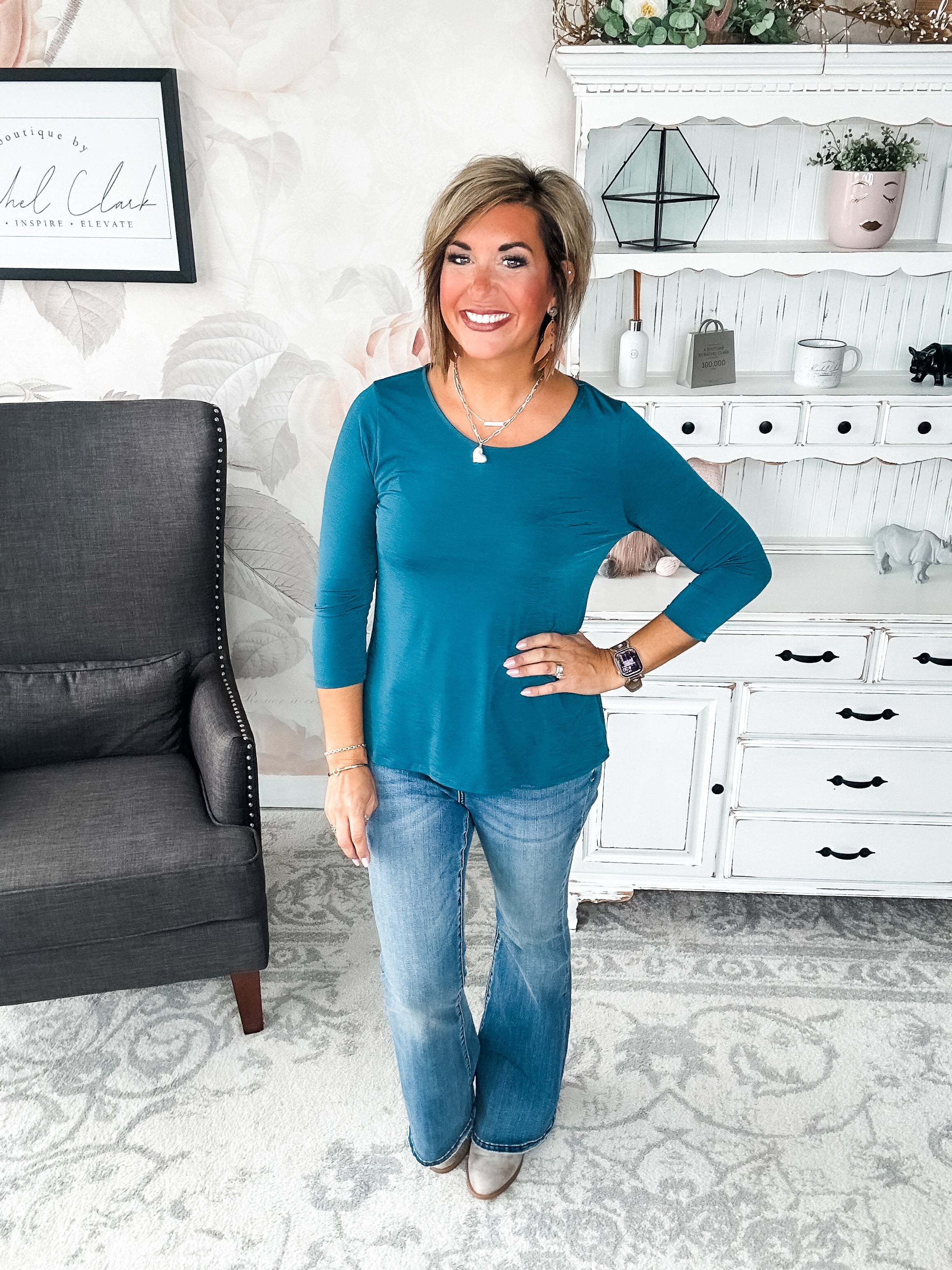 Find The Answer Round Neck Top - Dark Teal