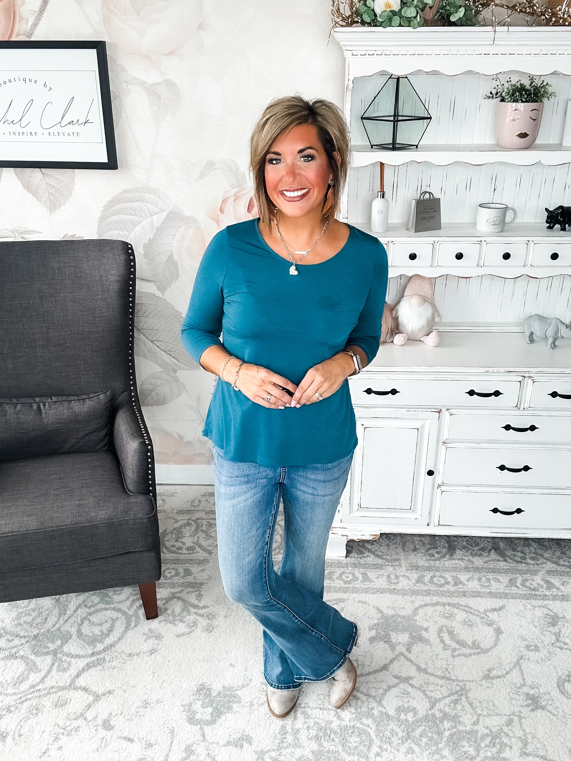 Find The Answer Round Neck Top - Dark Teal