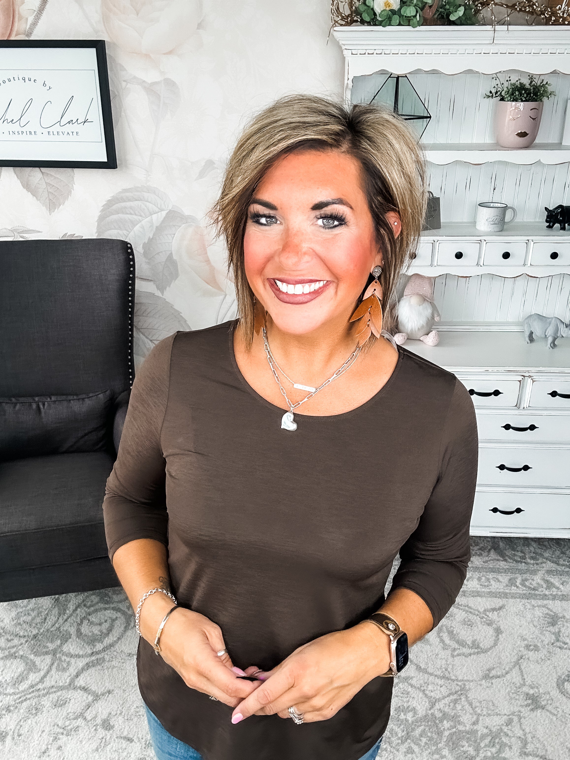 Find The Answer Round Neck Top - Chocolate