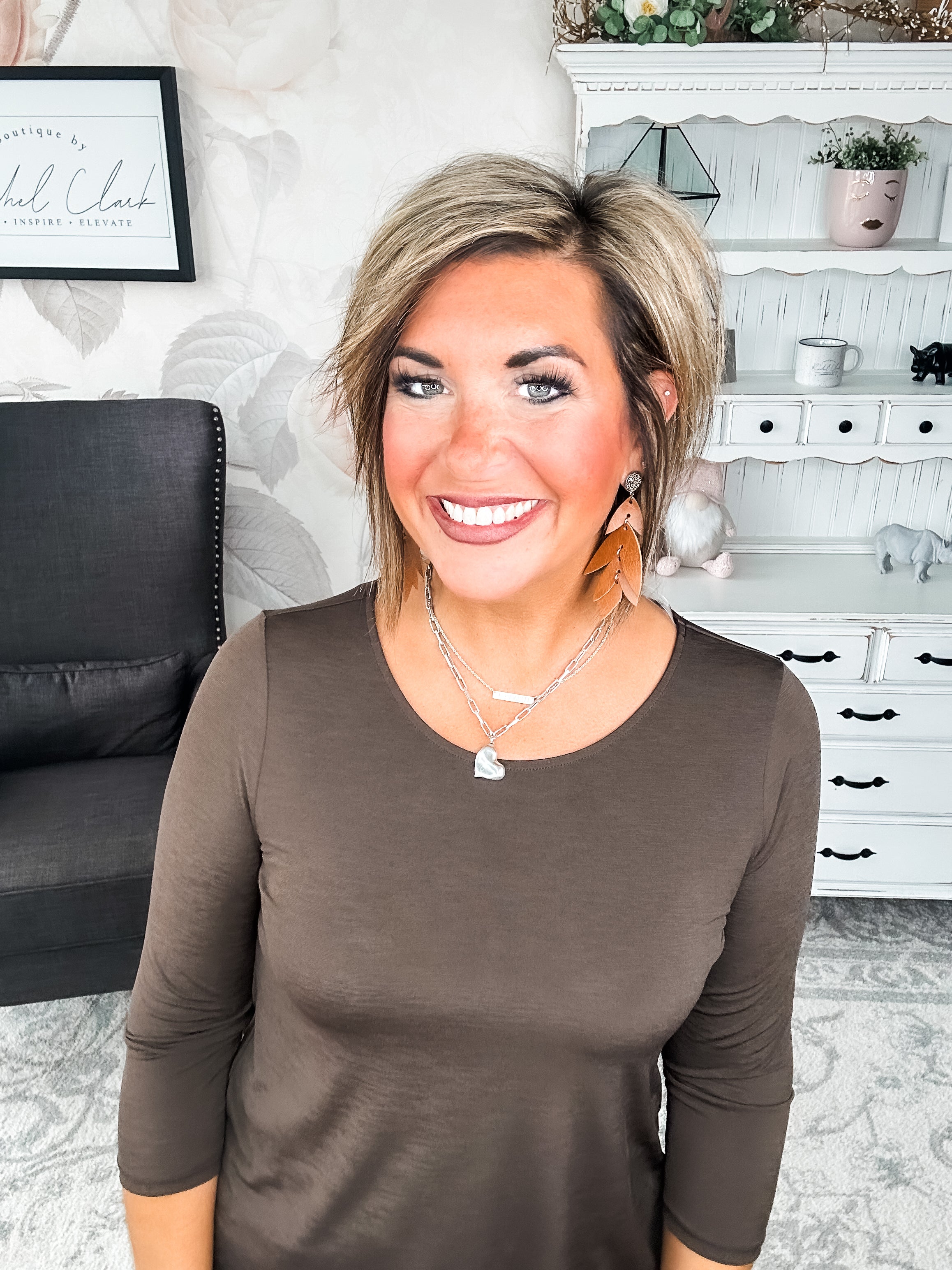 Find The Answer Round Neck Top - Chocolate