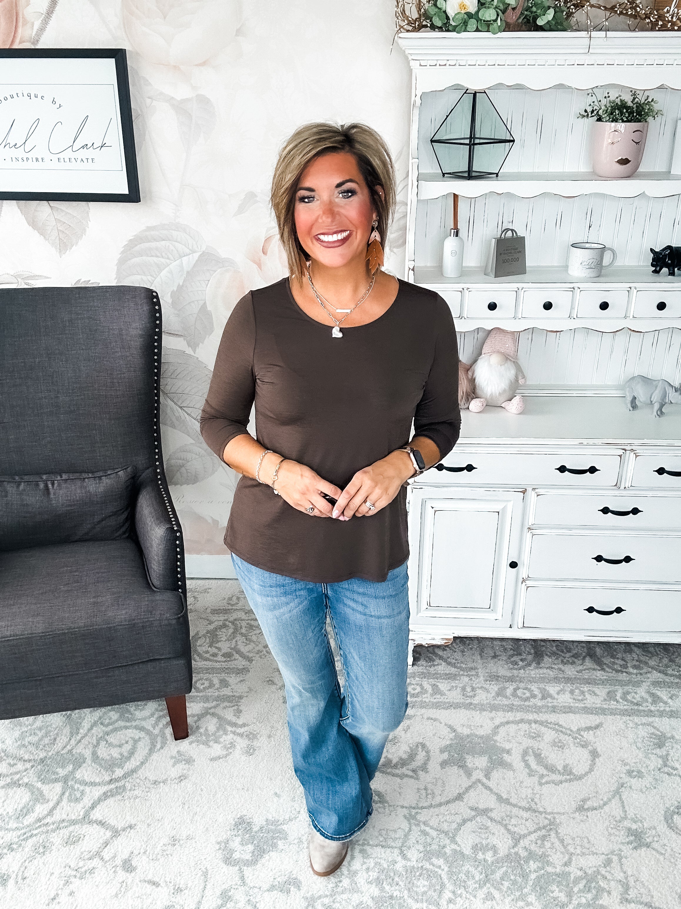 Find The Answer Round Neck Top - Chocolate