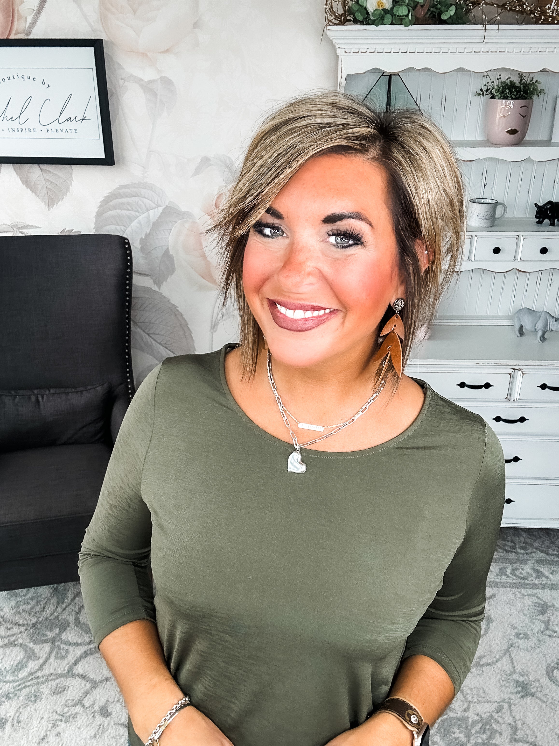 Find The Answer Round Neck Top - Olive