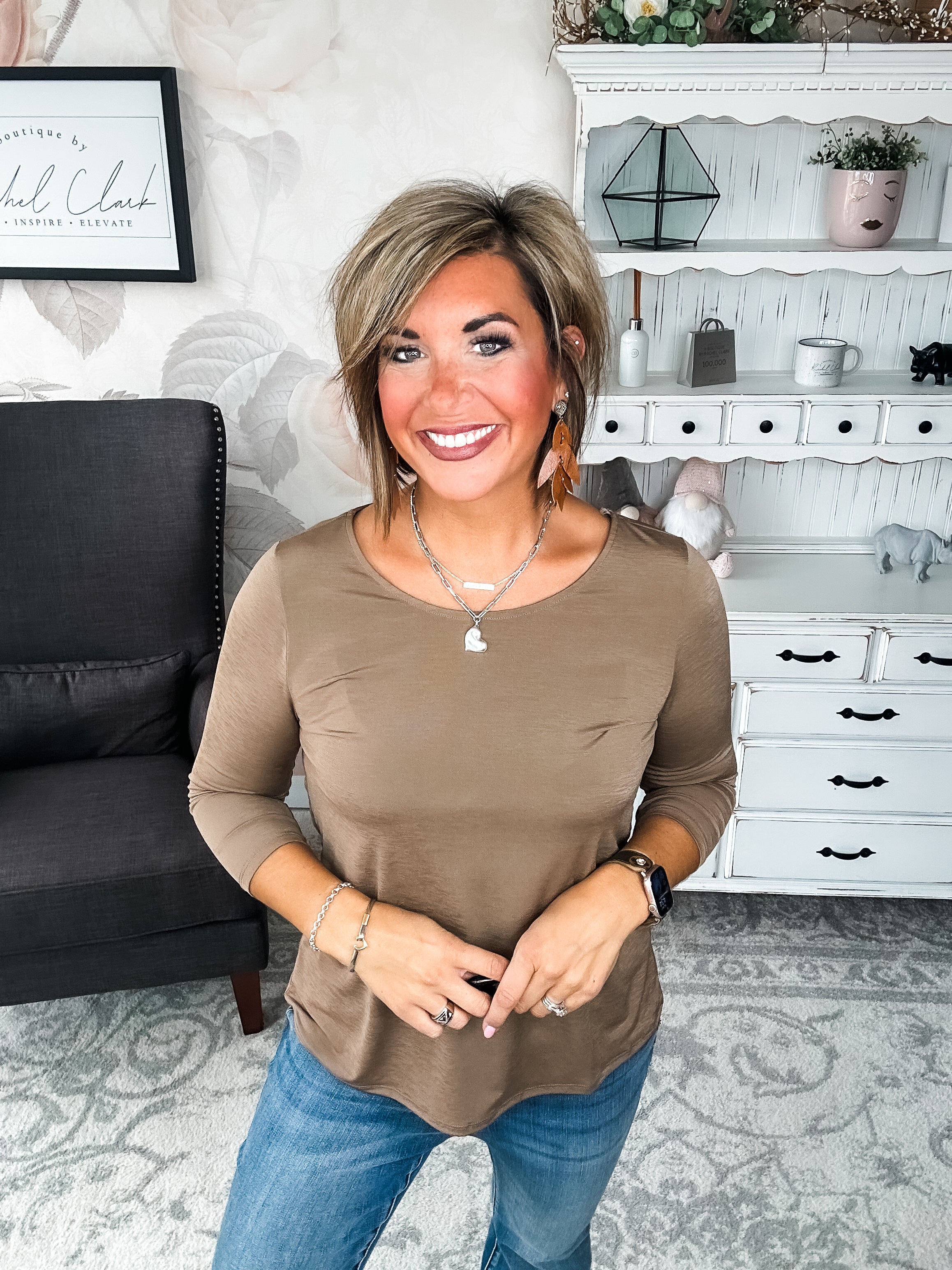 Find The Answer Round Neck Top - Mocha