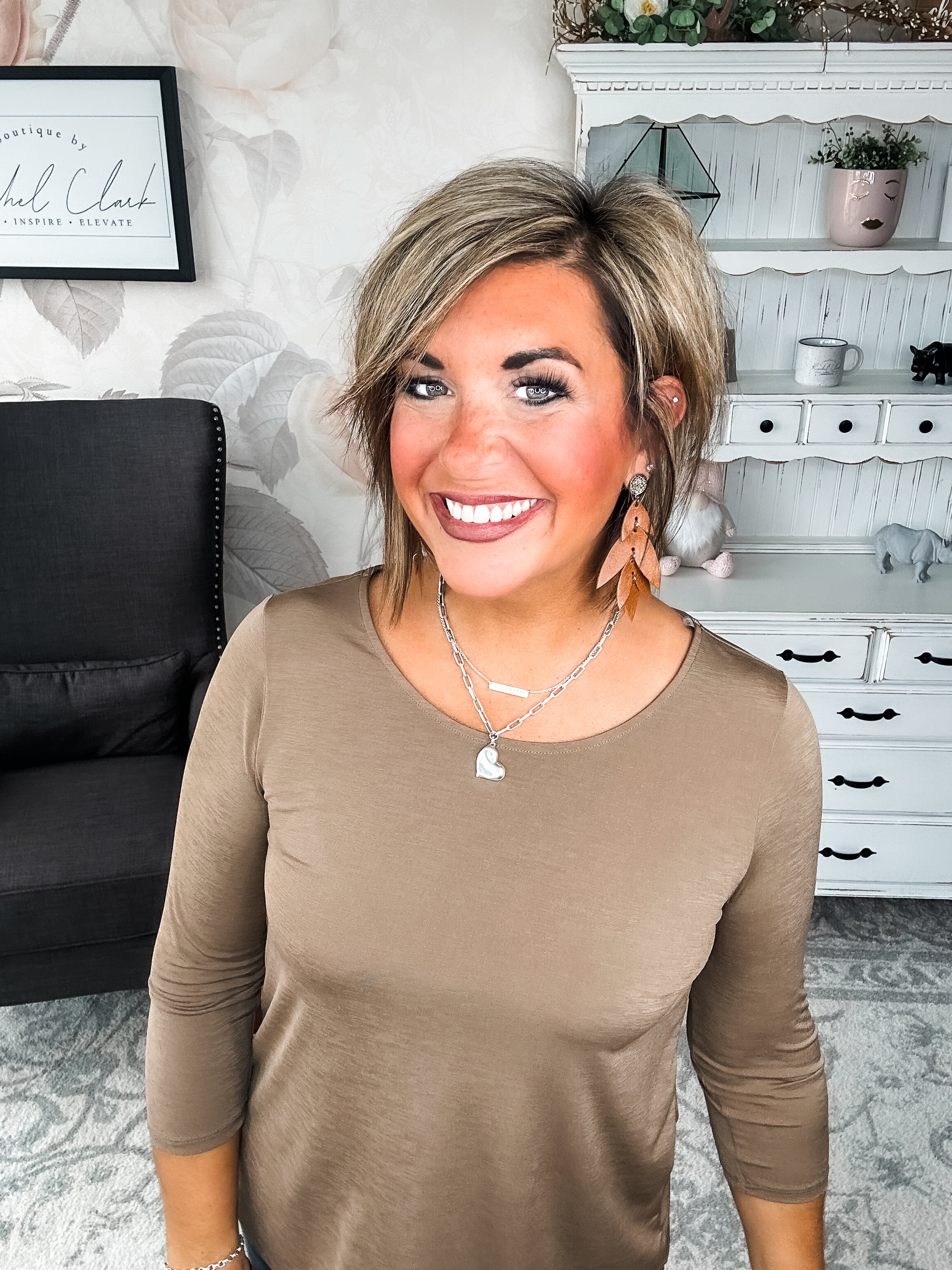 Find The Answer Round Neck Top - Mocha