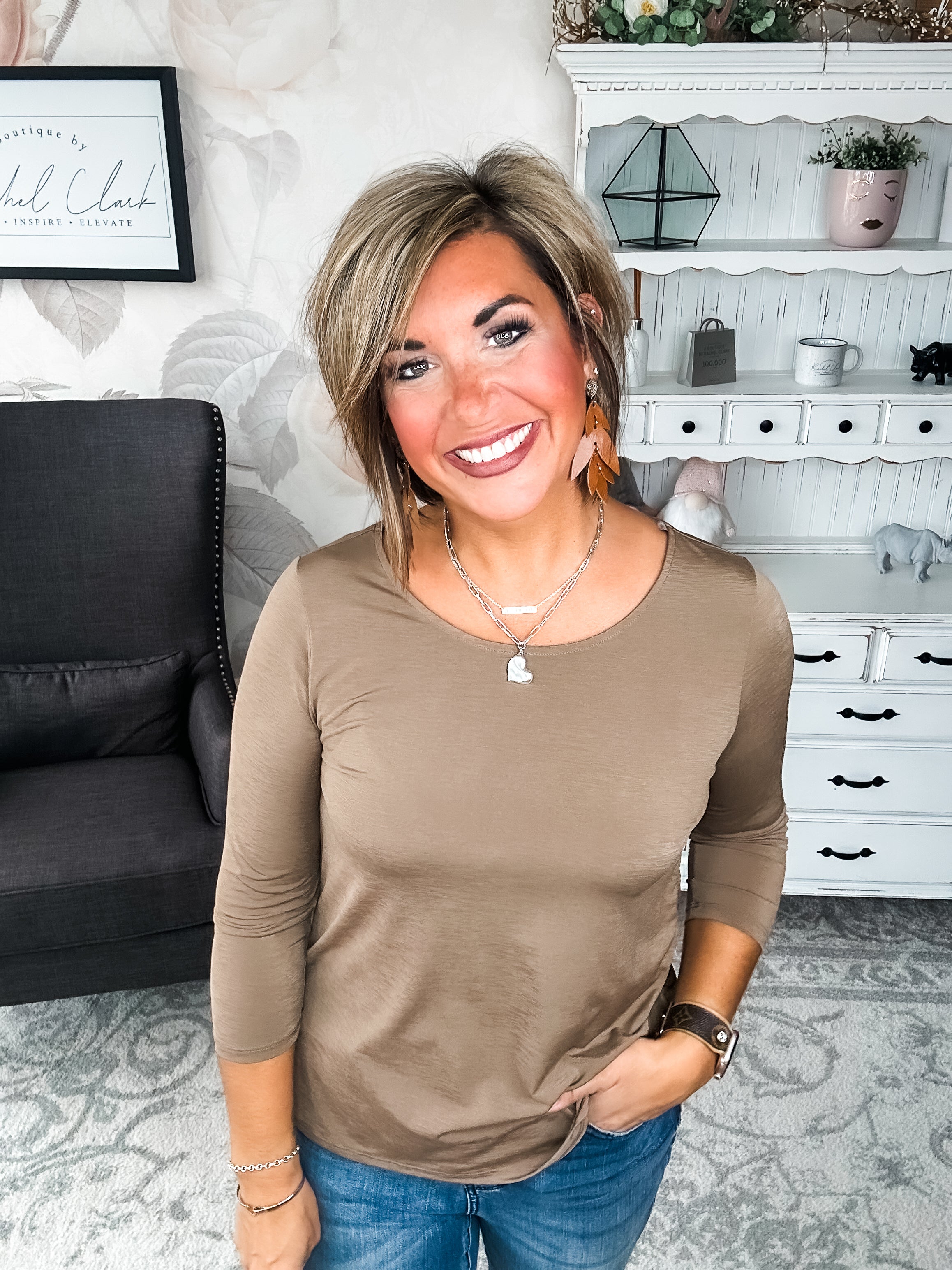 Find The Answer Round Neck Top - Mocha