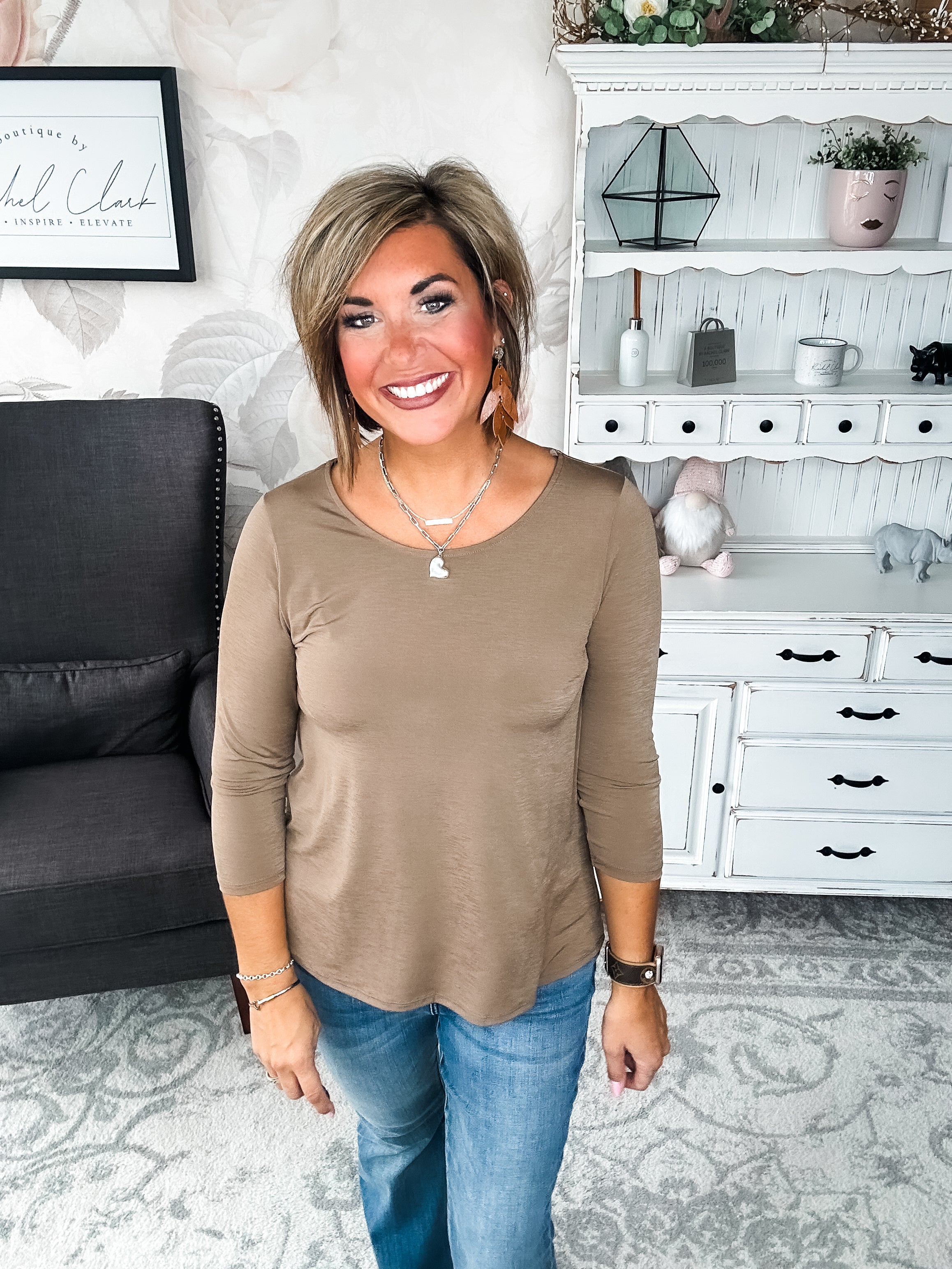 Find The Answer Round Neck Top - Mocha