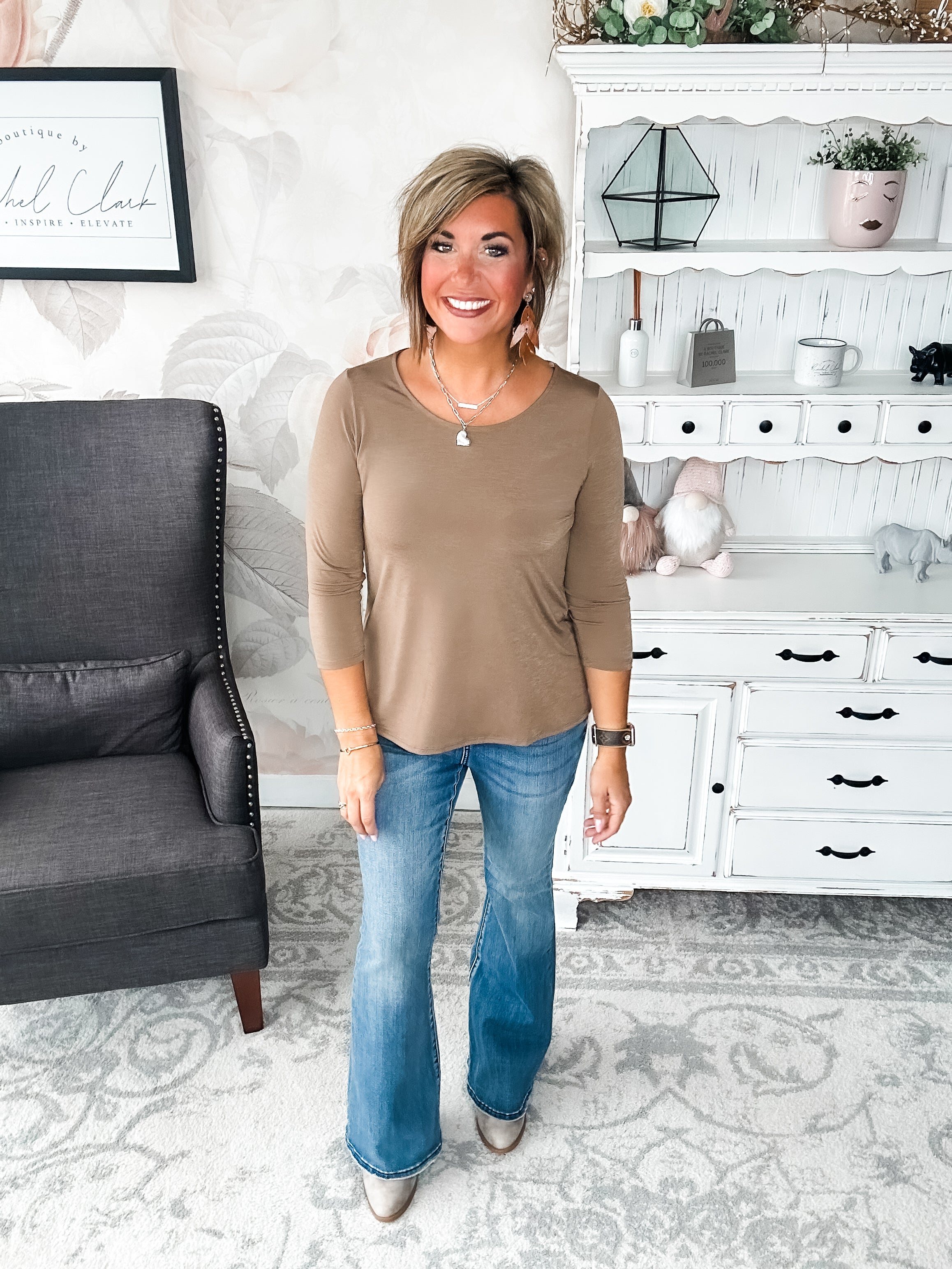 Find The Answer Round Neck Top - Mocha