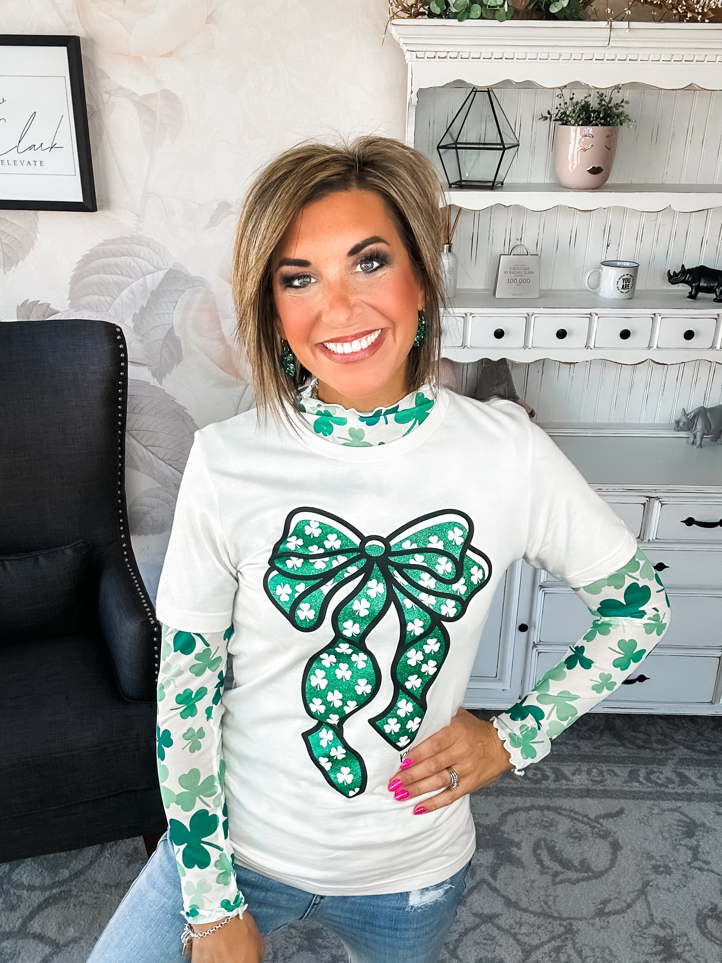 St Patty Mock Neck Mesh Top