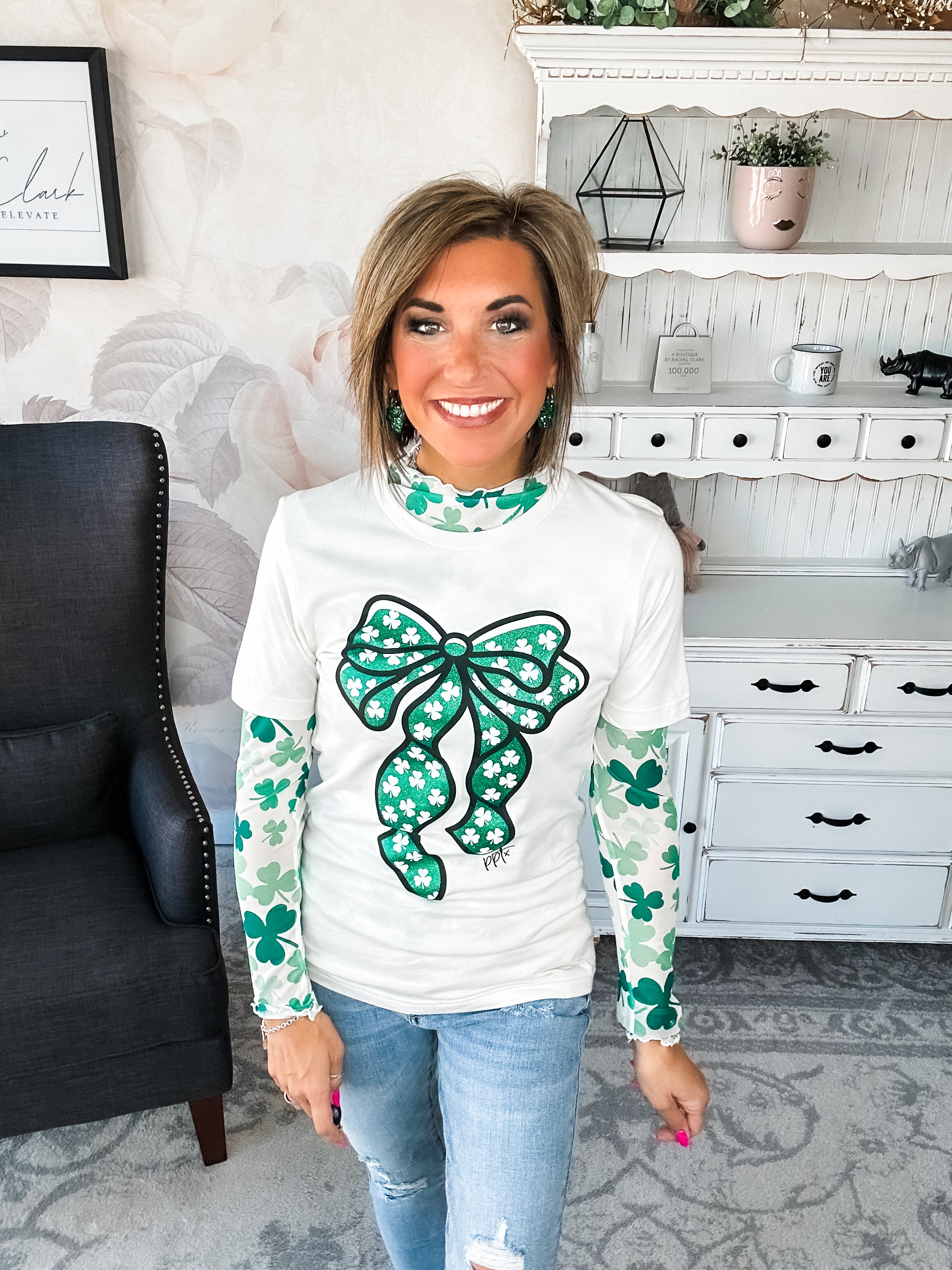 St Patty Mock Neck Mesh Top