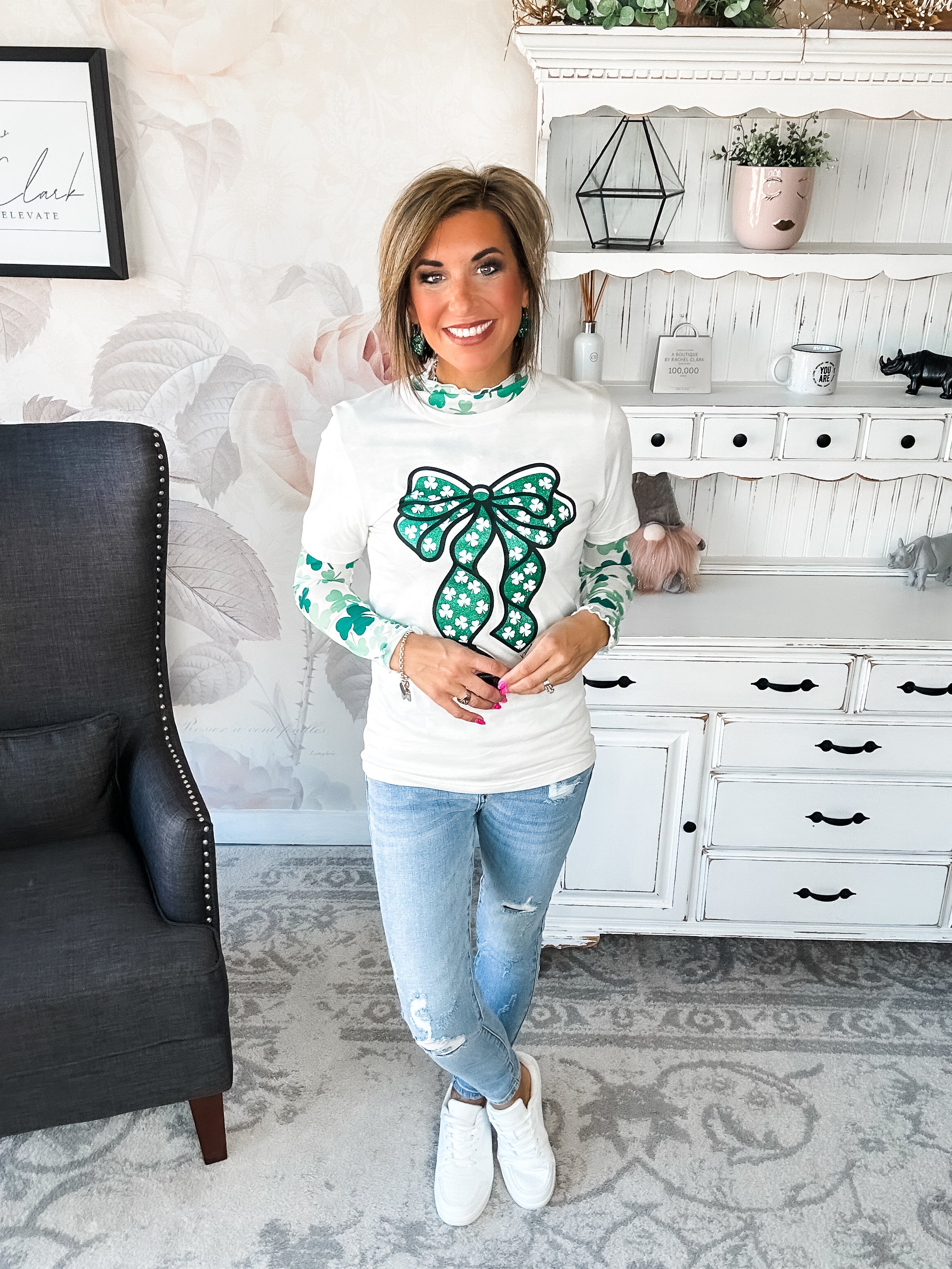 St Patty Mock Neck Mesh Top