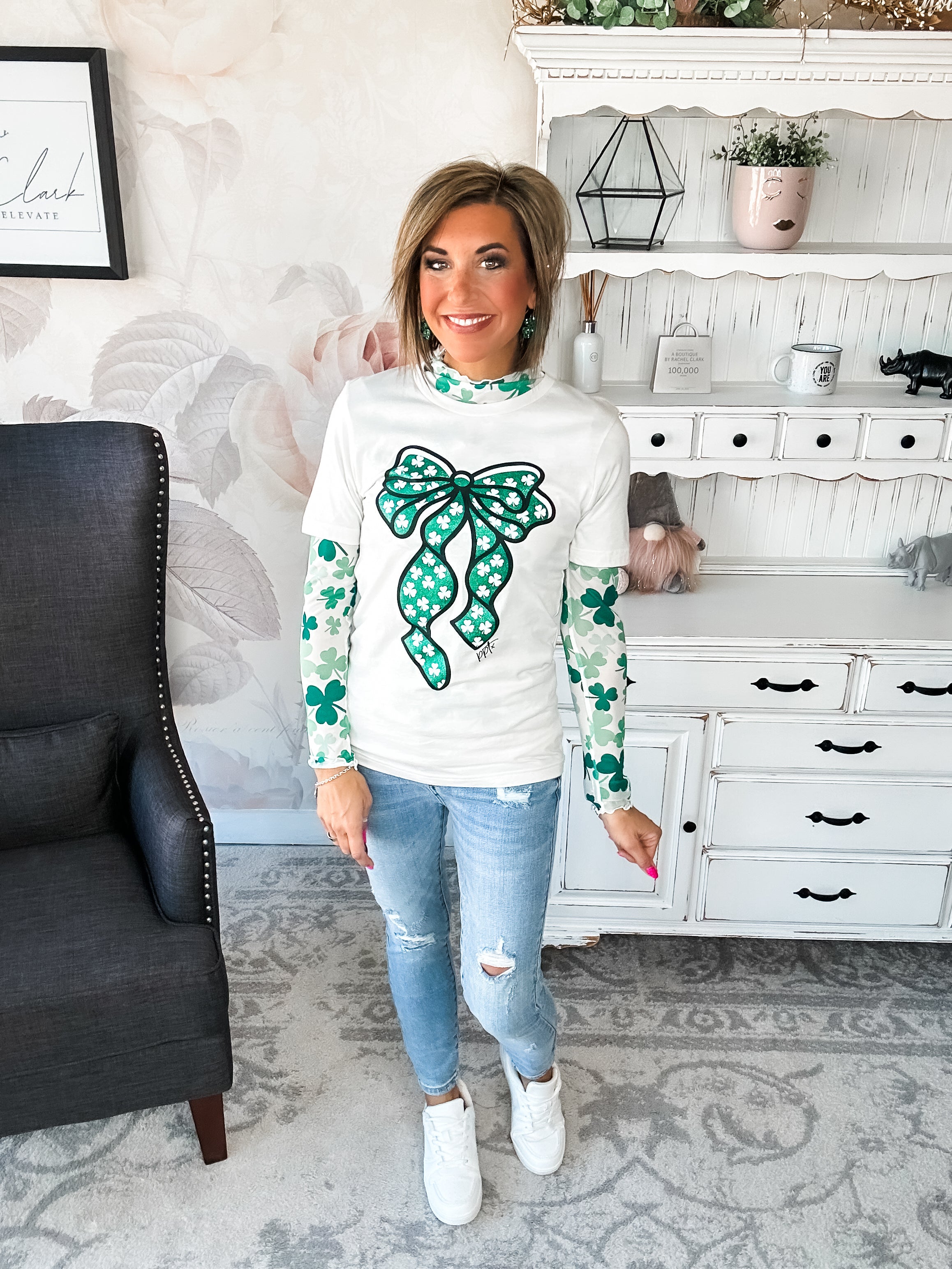 St Patty Mock Neck Mesh Top