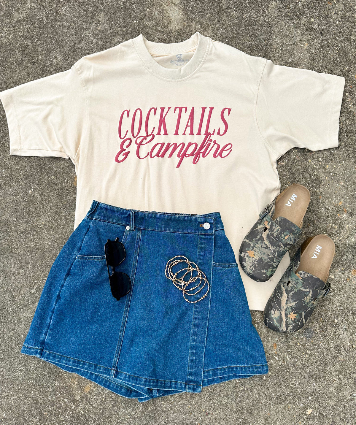 Cocktails & Campfires Ivory Mock Neck Tee *ONLINE EXCLUSIVE*