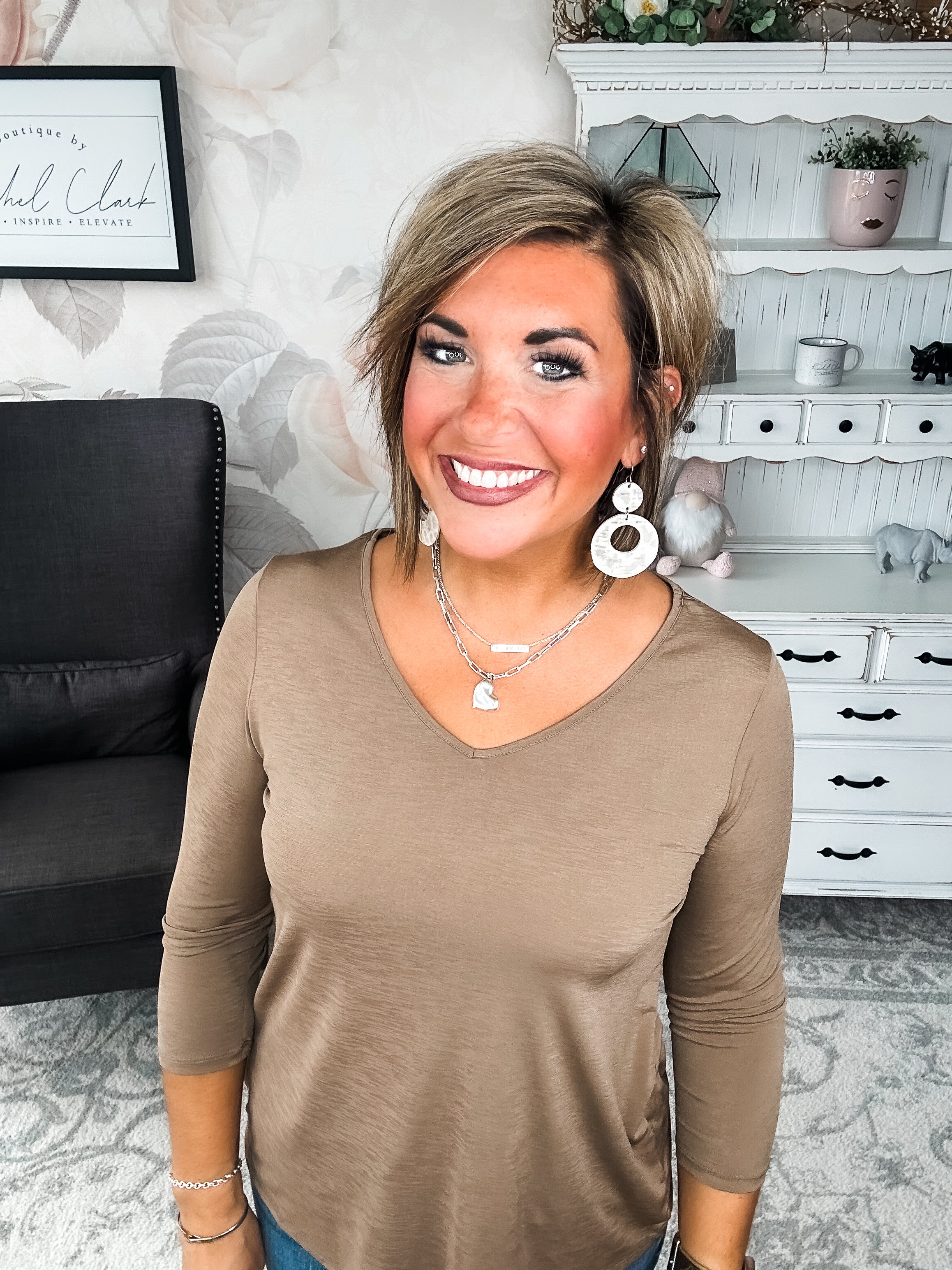 Find The Answer V-neck Top - Mocha